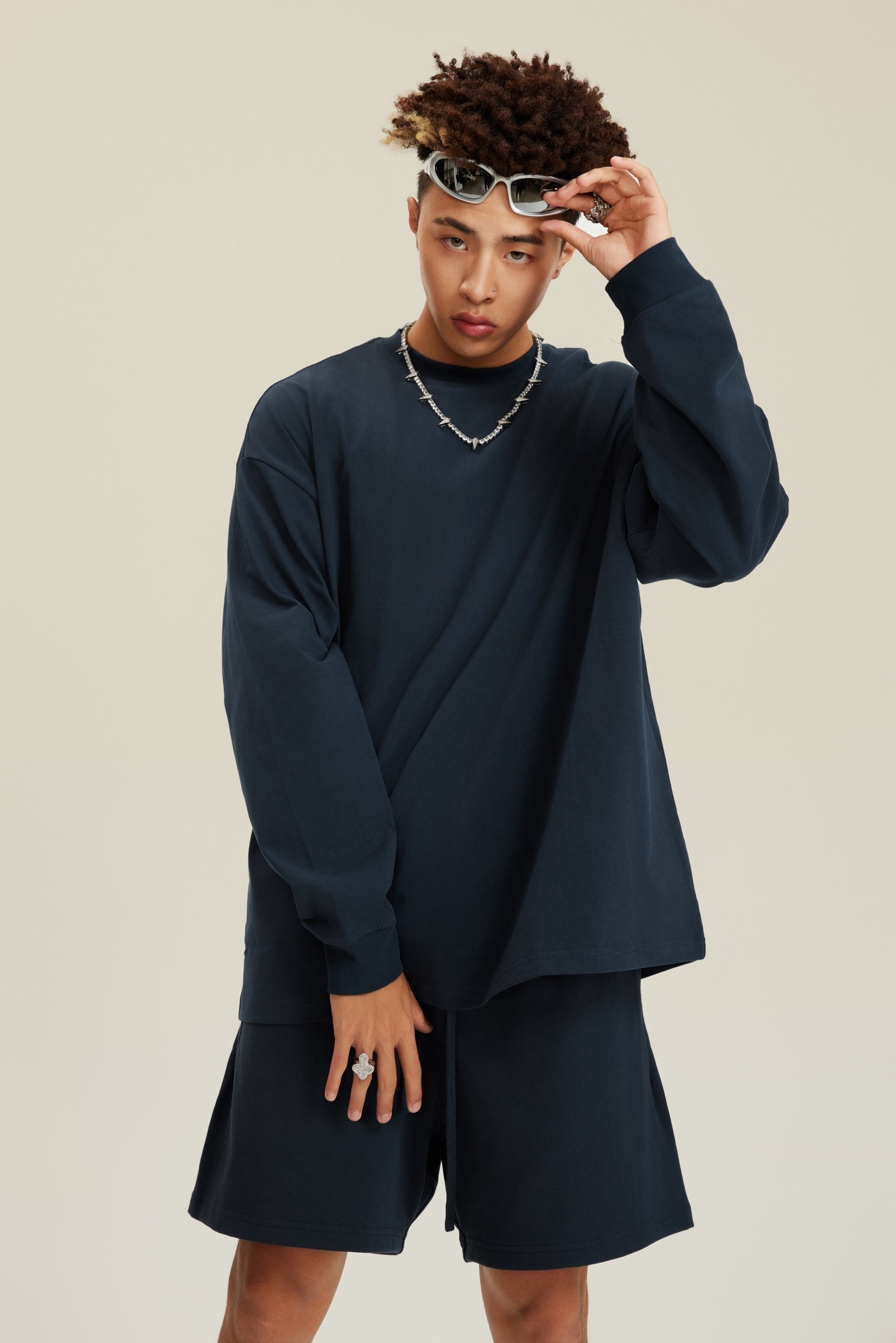 305GSM Unisex Premium Heavyweight Double-Yarn Plain Fabric Earth-Tone Basic Layering Long sleeve Tee