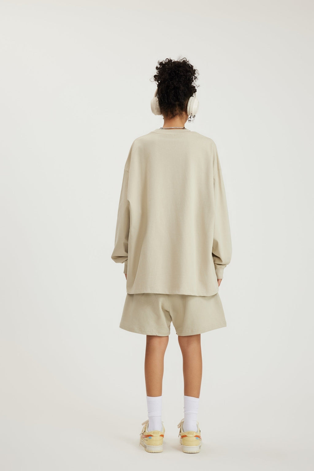 305GSM Unisex Premium Heavyweight Double-Yarn Plain Fabric Earth-Tone Basic Layering Long sleeve Tee