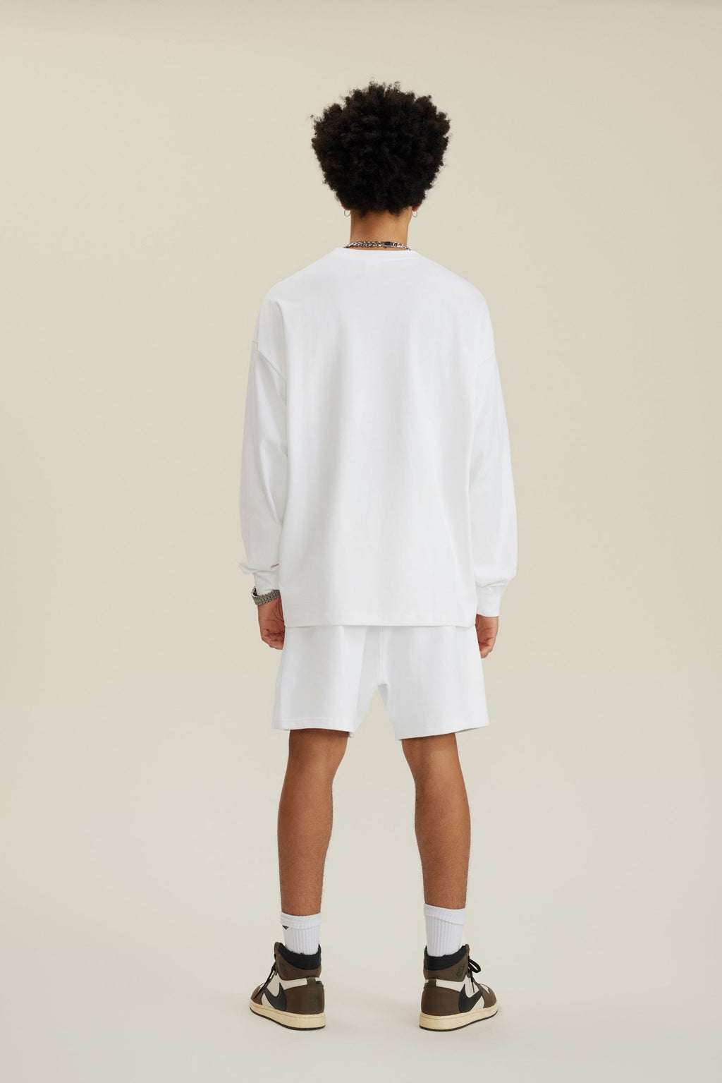 305GSM Unisex Premium Heavyweight Double-Yarn Plain Fabric Earth-Tone Basic Layering Long sleeve Tee