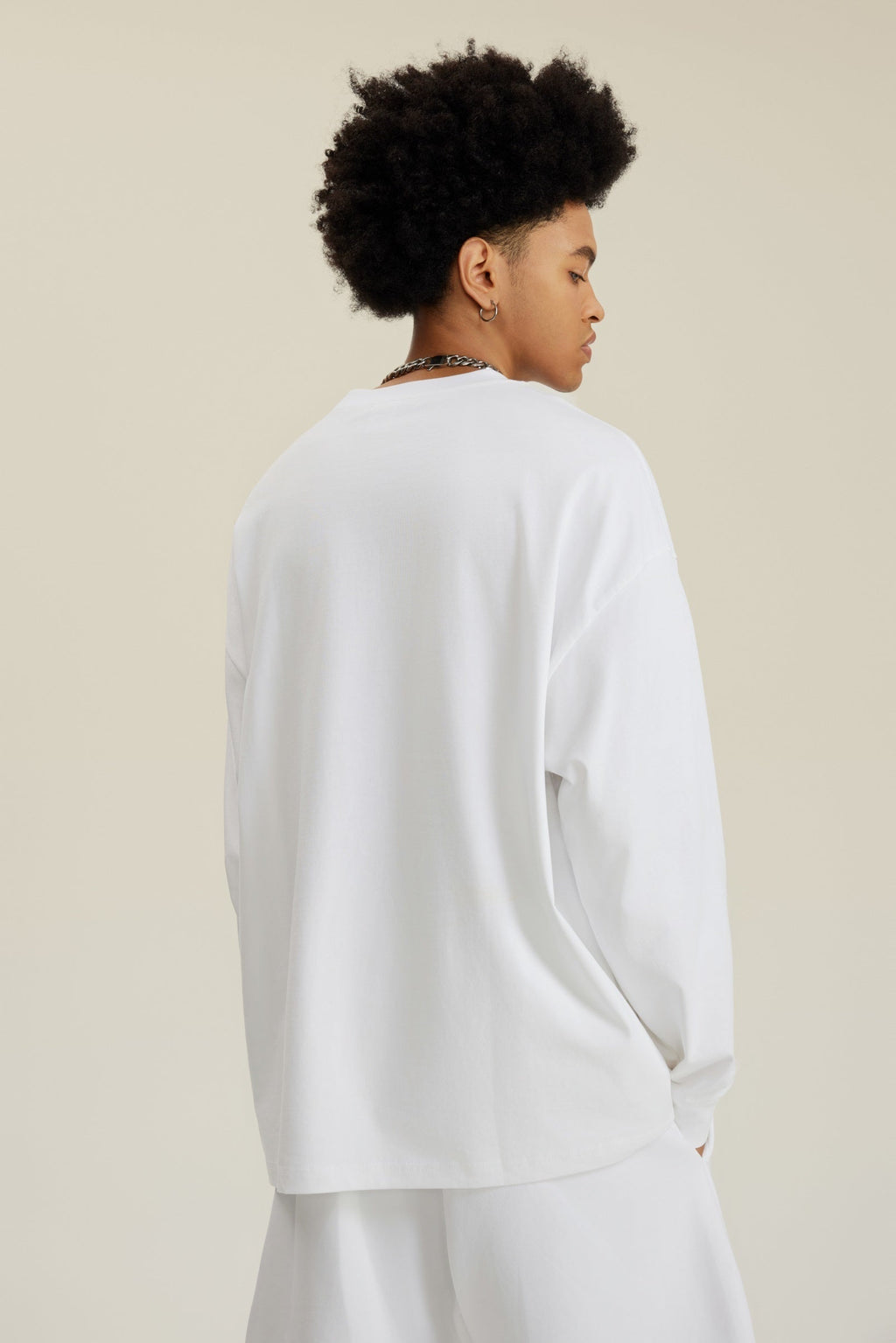 305GSM Unisex Premium Heavyweight Double-Yarn Plain Fabric Earth-Tone Basic Layering Long sleeve Tee