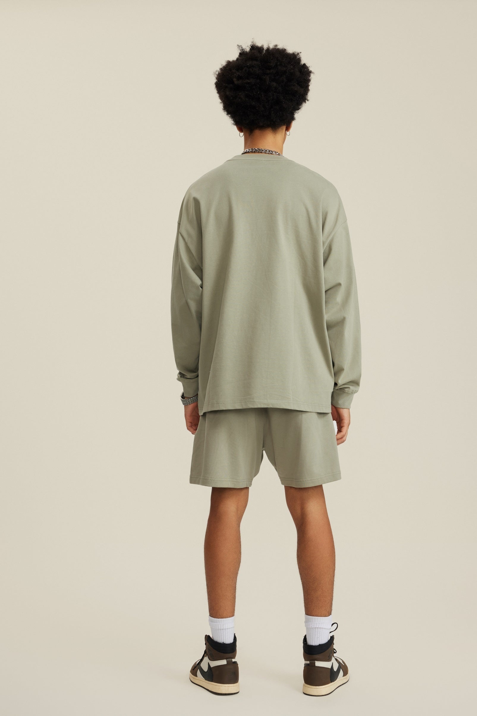 305GSM Unisex Premium Heavyweight Double-Yarn Plain Fabric Earth-Tone Basic Layering Long sleeve Tee