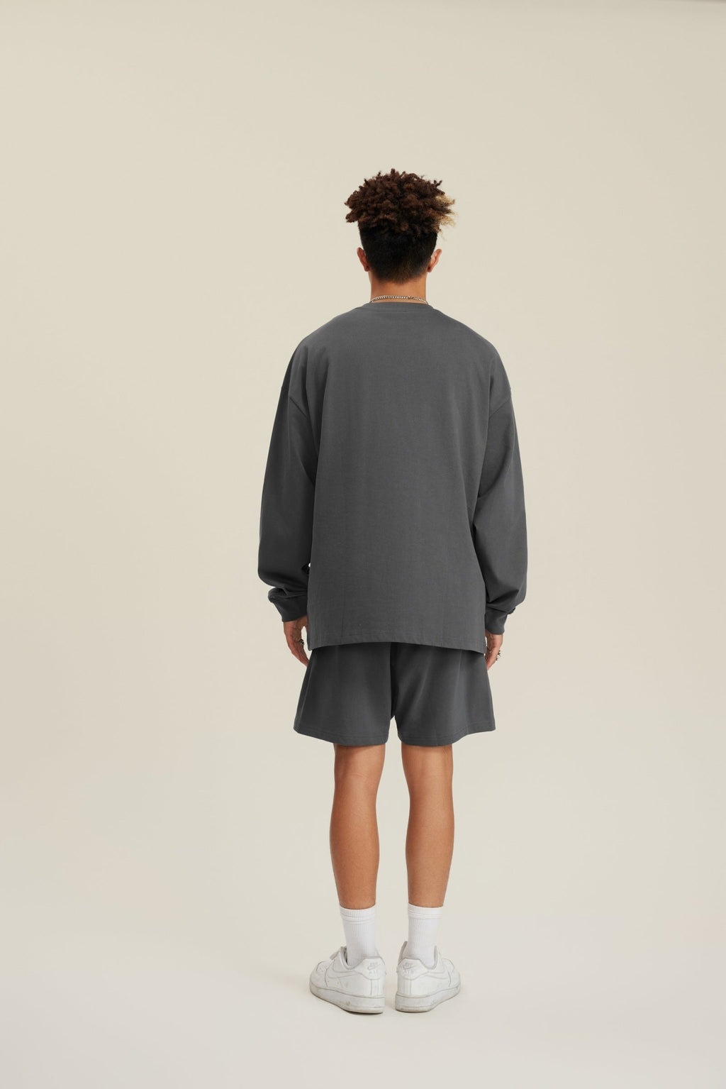 305GSM Unisex Premium Heavyweight Double-Yarn Plain Fabric Earth-Tone Basic Layering Long sleeve Tee