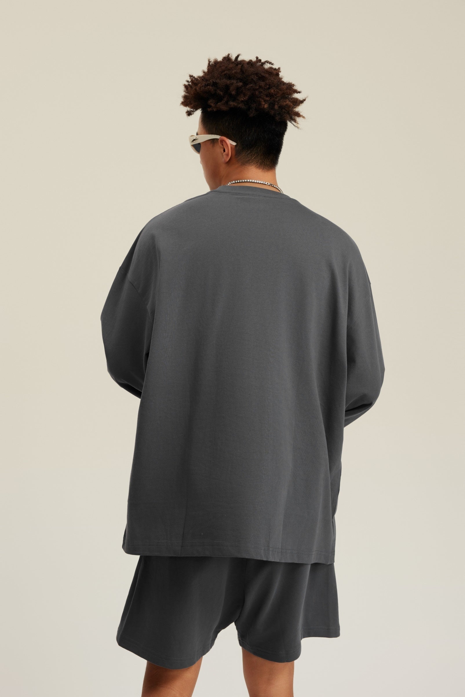 305GSM Unisex Premium Heavyweight Double-Yarn Plain Fabric Earth-Tone Basic Layering Long sleeve Tee