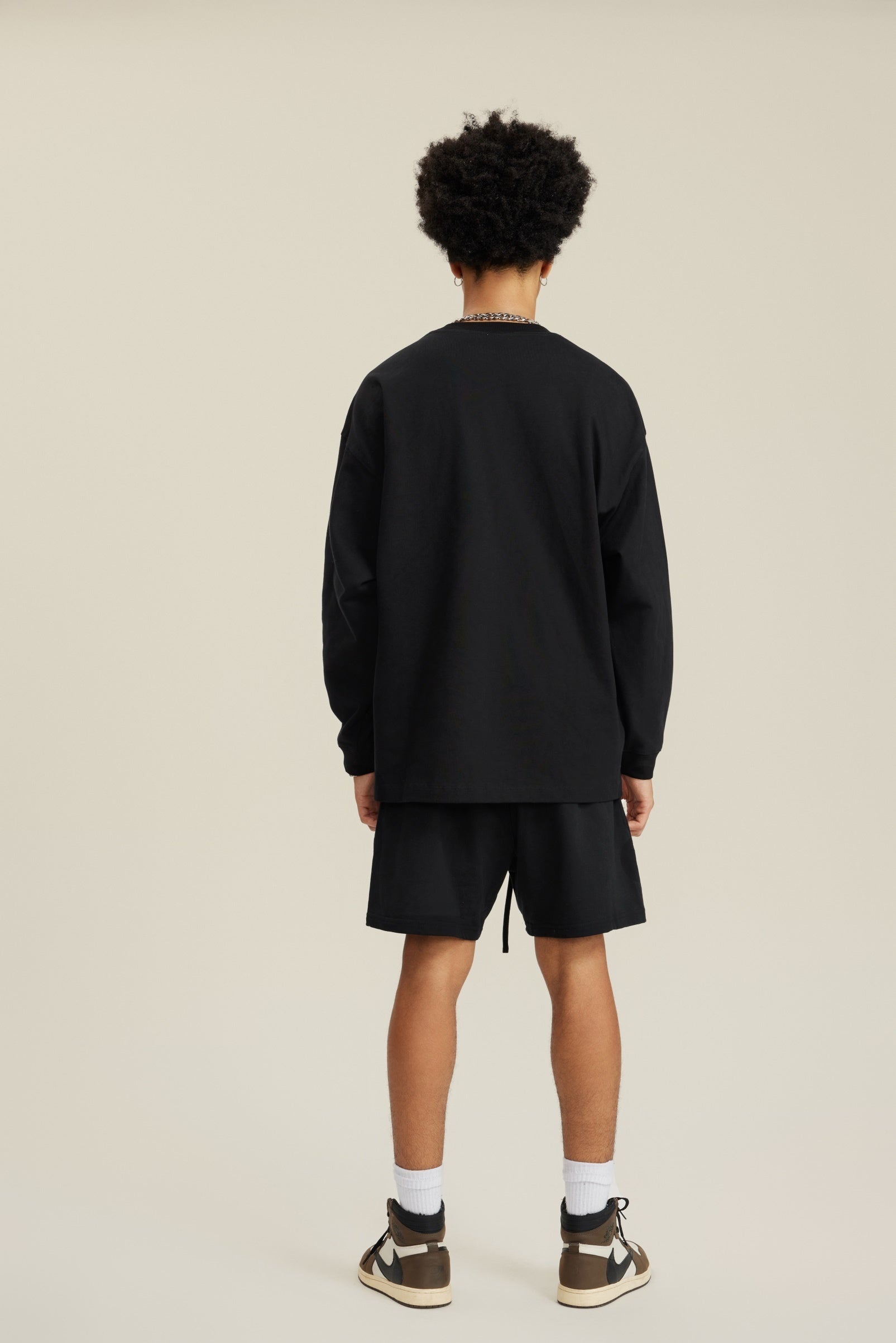 305GSM Unisex Premium Heavyweight Double-Yarn Plain Fabric Earth-Tone Basic Layering Long sleeve Tee