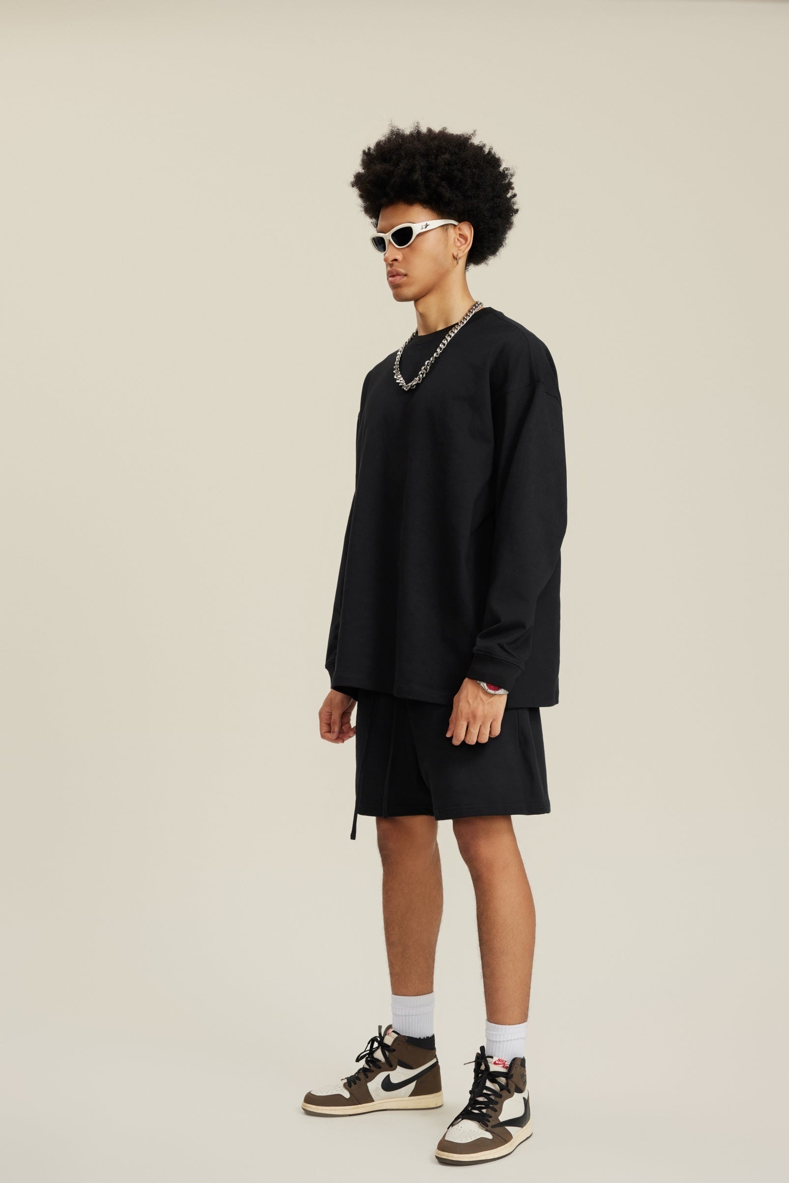 305GSM Unisex Premium Heavyweight Double-Yarn Plain Fabric Earth-Tone Basic Layering Long sleeve Tee