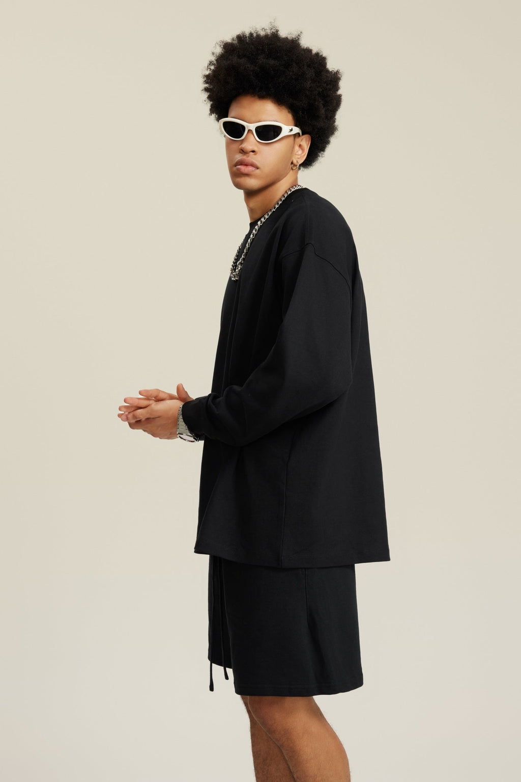 305GSM Unisex Premium Heavyweight Double-Yarn Plain Fabric Earth-Tone Basic Layering Long sleeve Tee