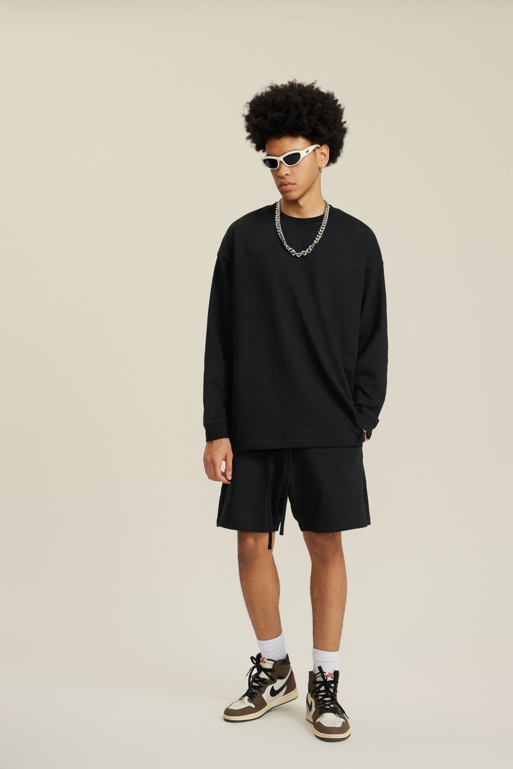 305GSM Unisex Premium Heavyweight Double-Yarn Plain Fabric Earth-Tone Basic Layering Long sleeve Tee