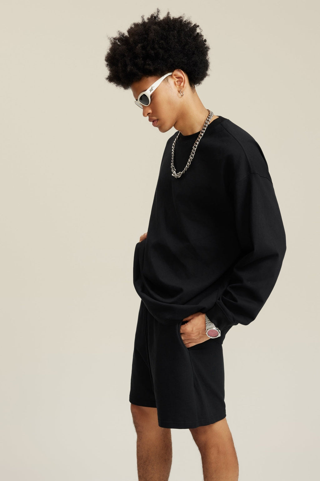 305GSM Unisex Premium Heavyweight Double-Yarn Plain Fabric Earth-Tone Basic Layering Long sleeve Tee