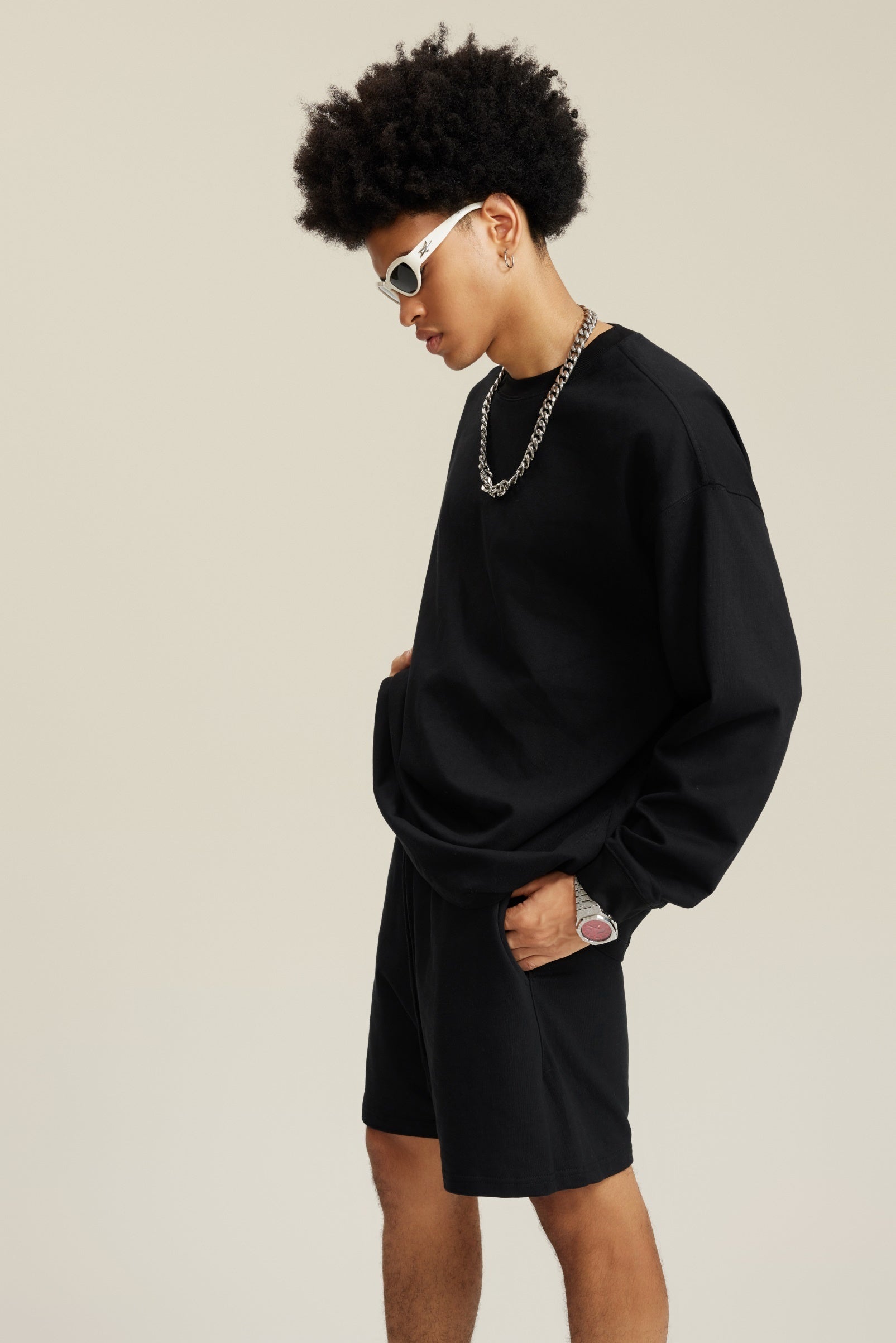 305GSM Unisex Premium Heavyweight Double-Yarn Plain Fabric Earth-Tone Basic Layering Long sleeve Tee