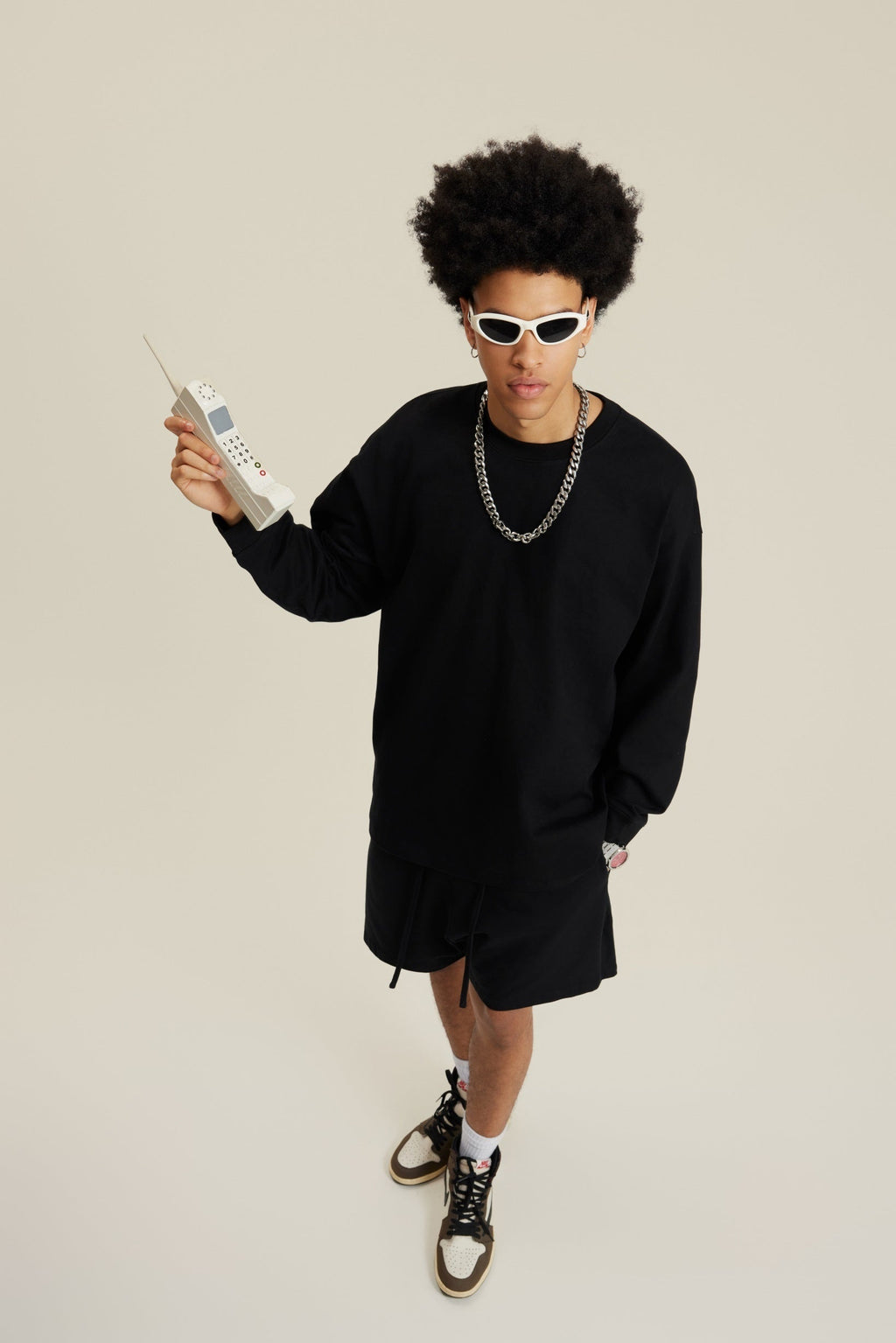 305GSM Unisex Premium Heavyweight Double-Yarn Plain Fabric Earth-Tone Basic Layering Long sleeve Tee