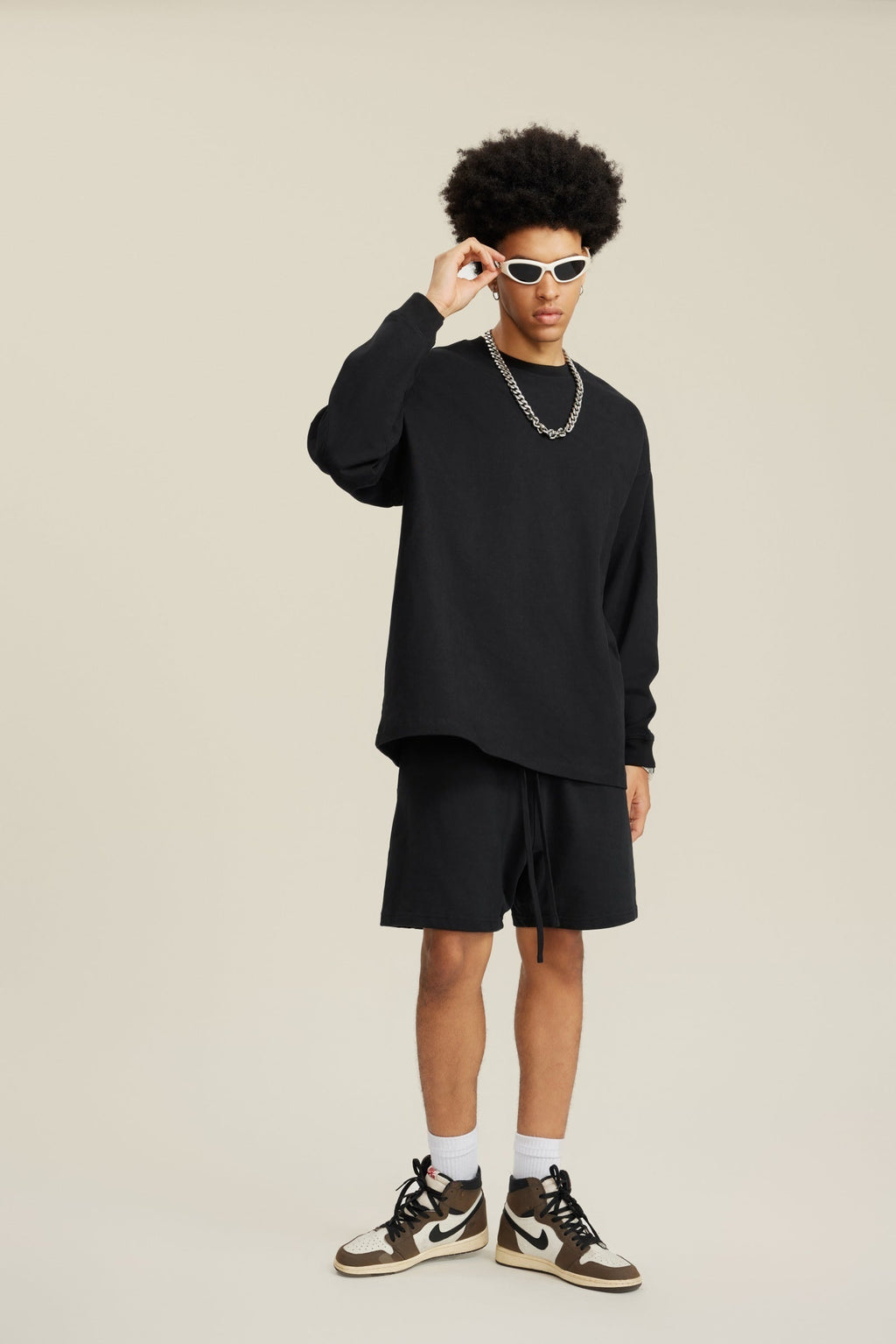 305GSM Unisex Premium Heavyweight Double-Yarn Plain Fabric Earth-Tone Basic Layering Long sleeve Tee