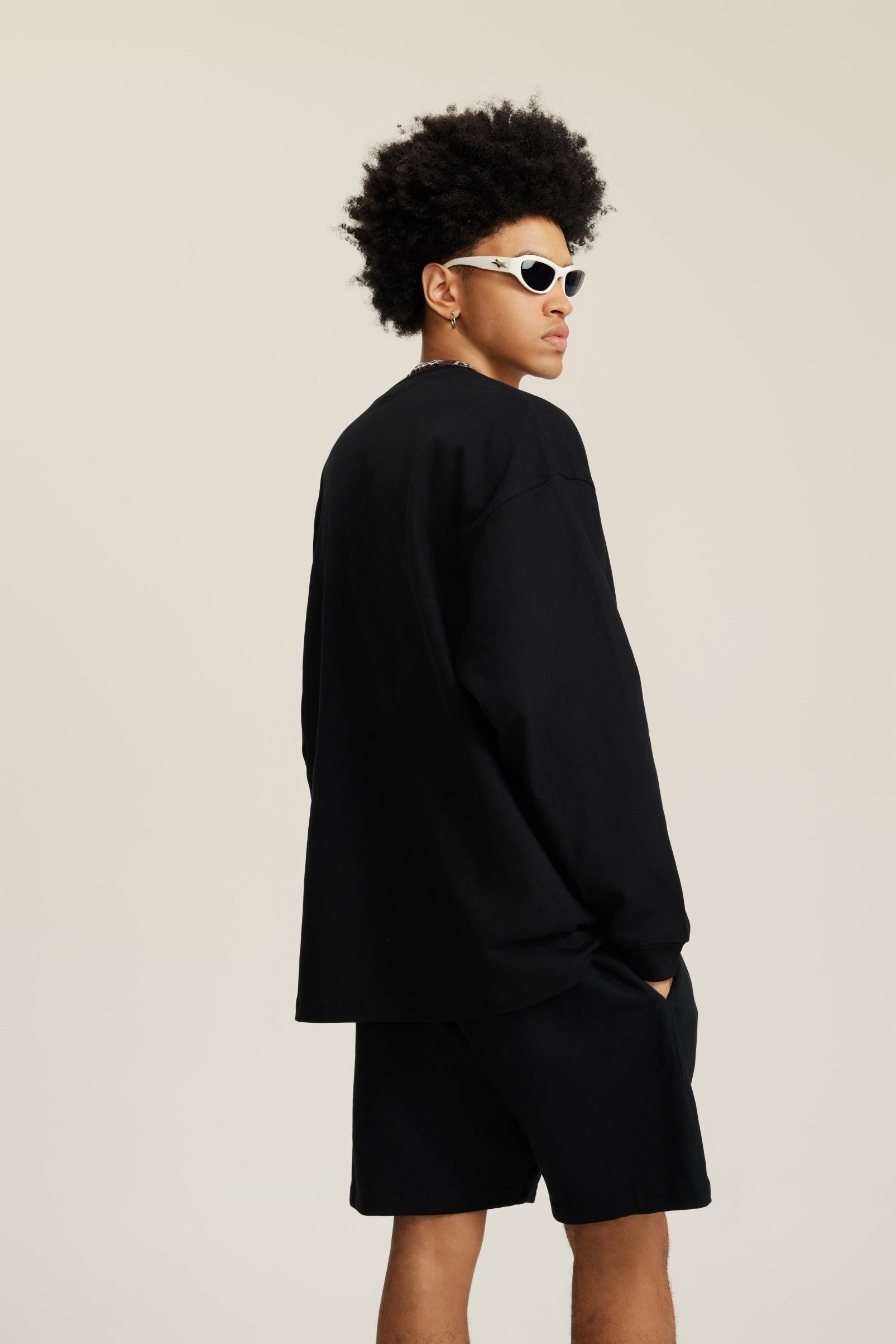 305GSM Unisex Premium Heavyweight Double-Yarn Plain Fabric Earth-Tone Basic Layering Long sleeve Tee