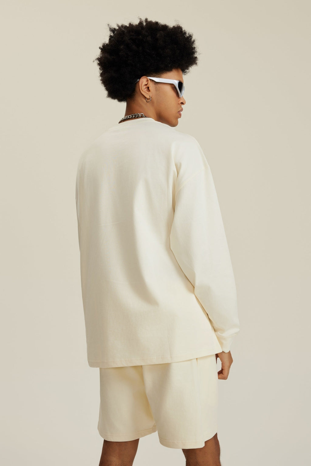 305GSM Unisex Premium Heavyweight Double-Yarn Plain Fabric Earth-Tone Basic Layering Long sleeve Tee