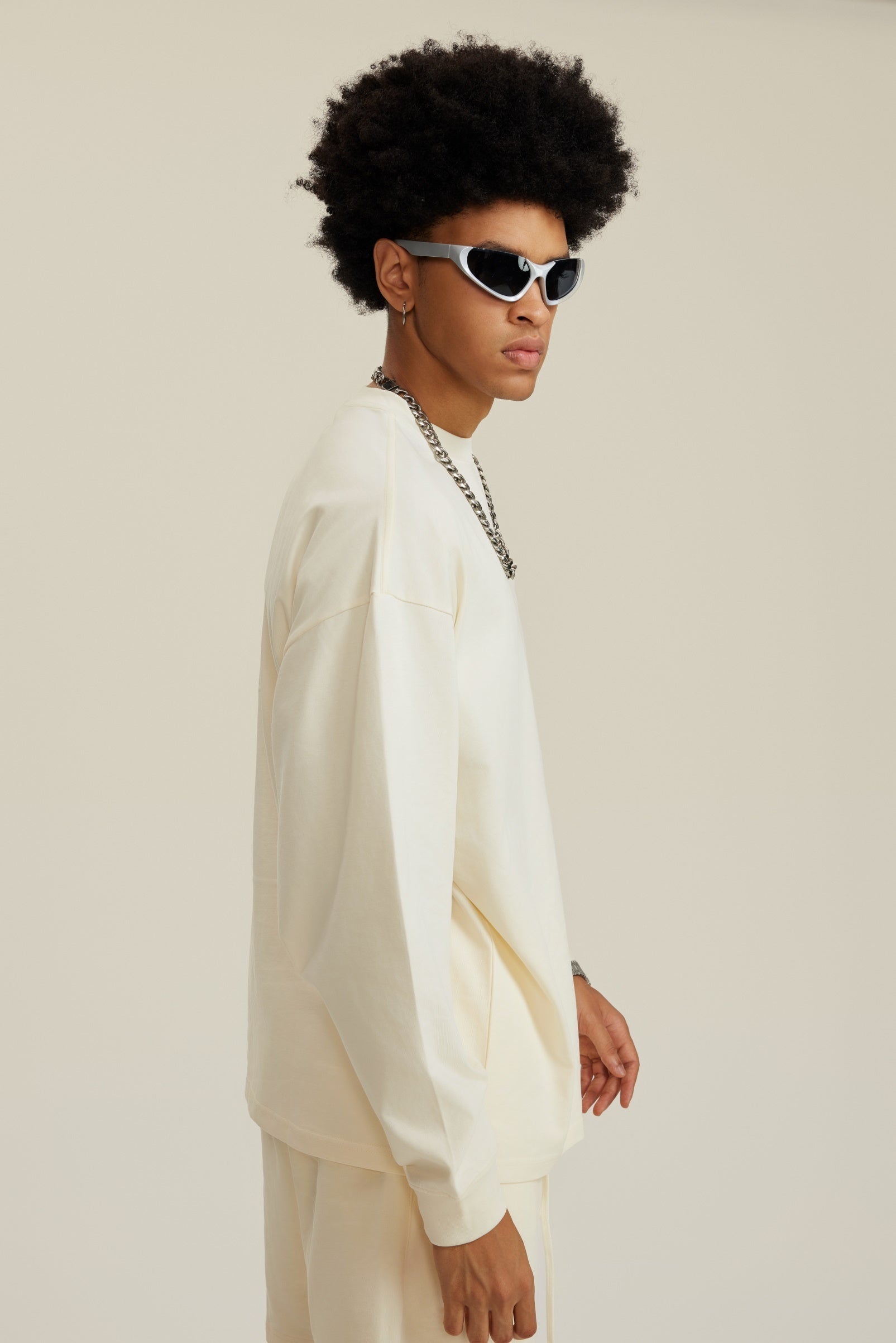 305GSM Unisex Premium Heavyweight Double-Yarn Plain Fabric Earth-Tone Basic Layering Long sleeve Tee