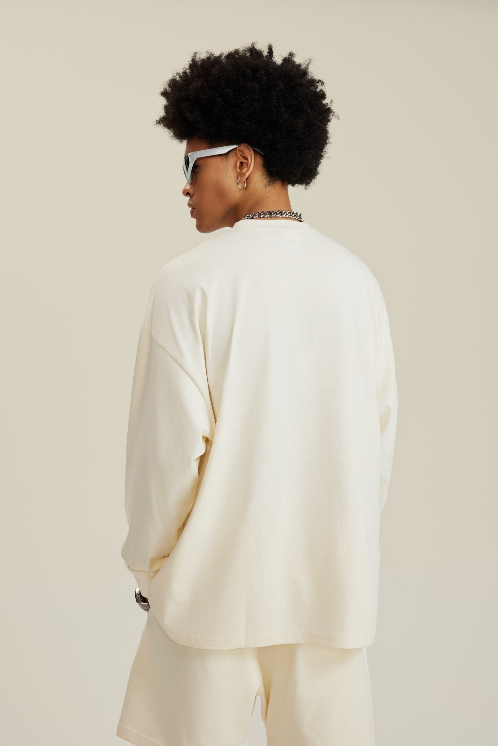 305GSM Unisex Premium Heavyweight Double-Yarn Plain Fabric Earth-Tone Basic Layering Long sleeve Tee