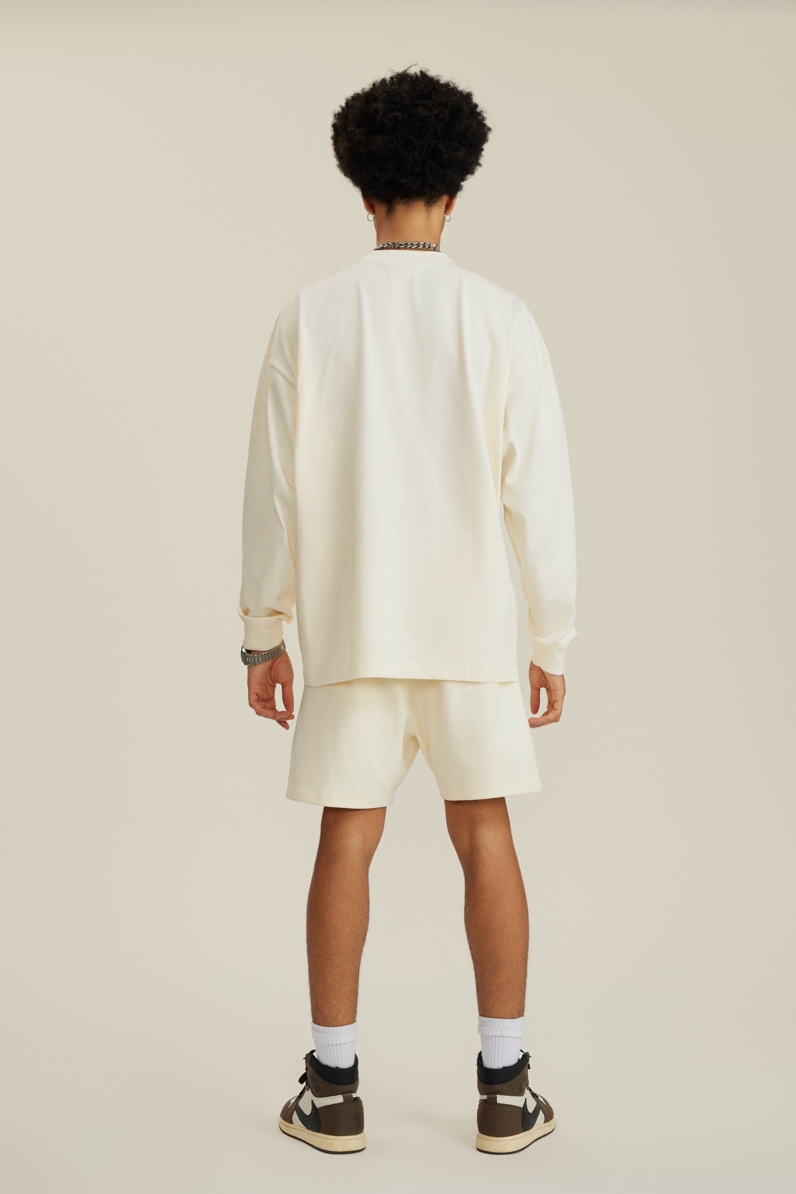 305GSM Unisex Premium Heavyweight Double-Yarn Plain Fabric Earth-Tone Basic Layering Long sleeve Tee