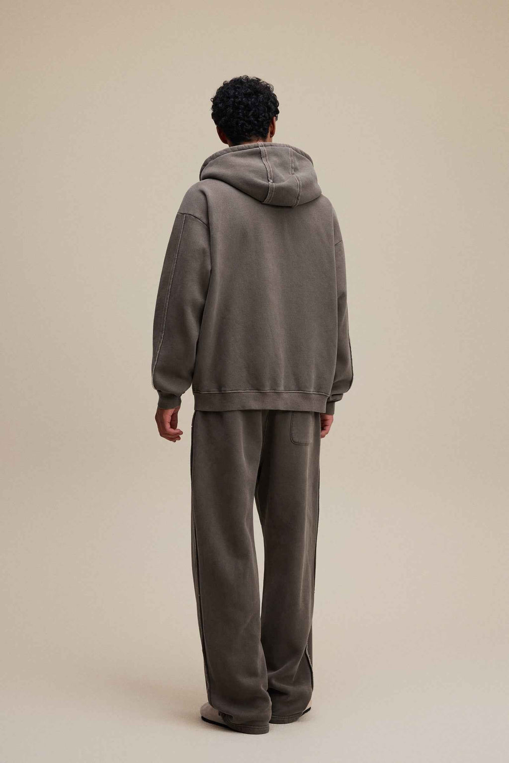 400GSM Men’s Raw-Edge Pigment-Wash Straight-Leg Pants