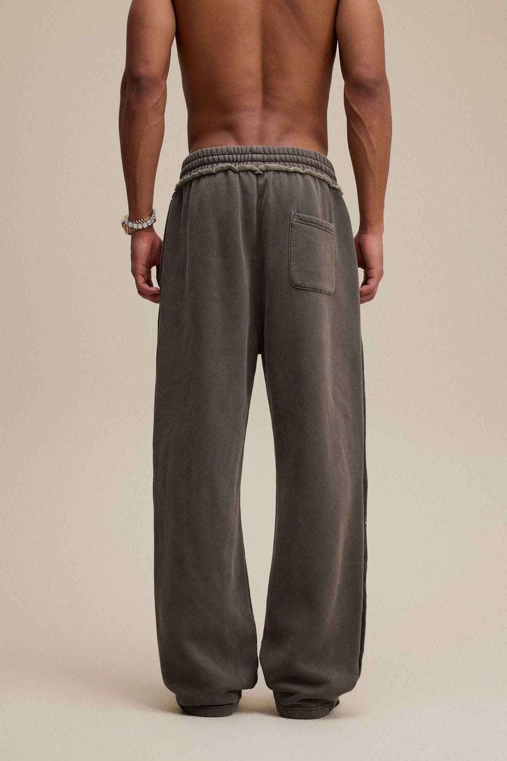 400GSM Men’s Raw-Edge Pigment-Wash Straight-Leg Pants