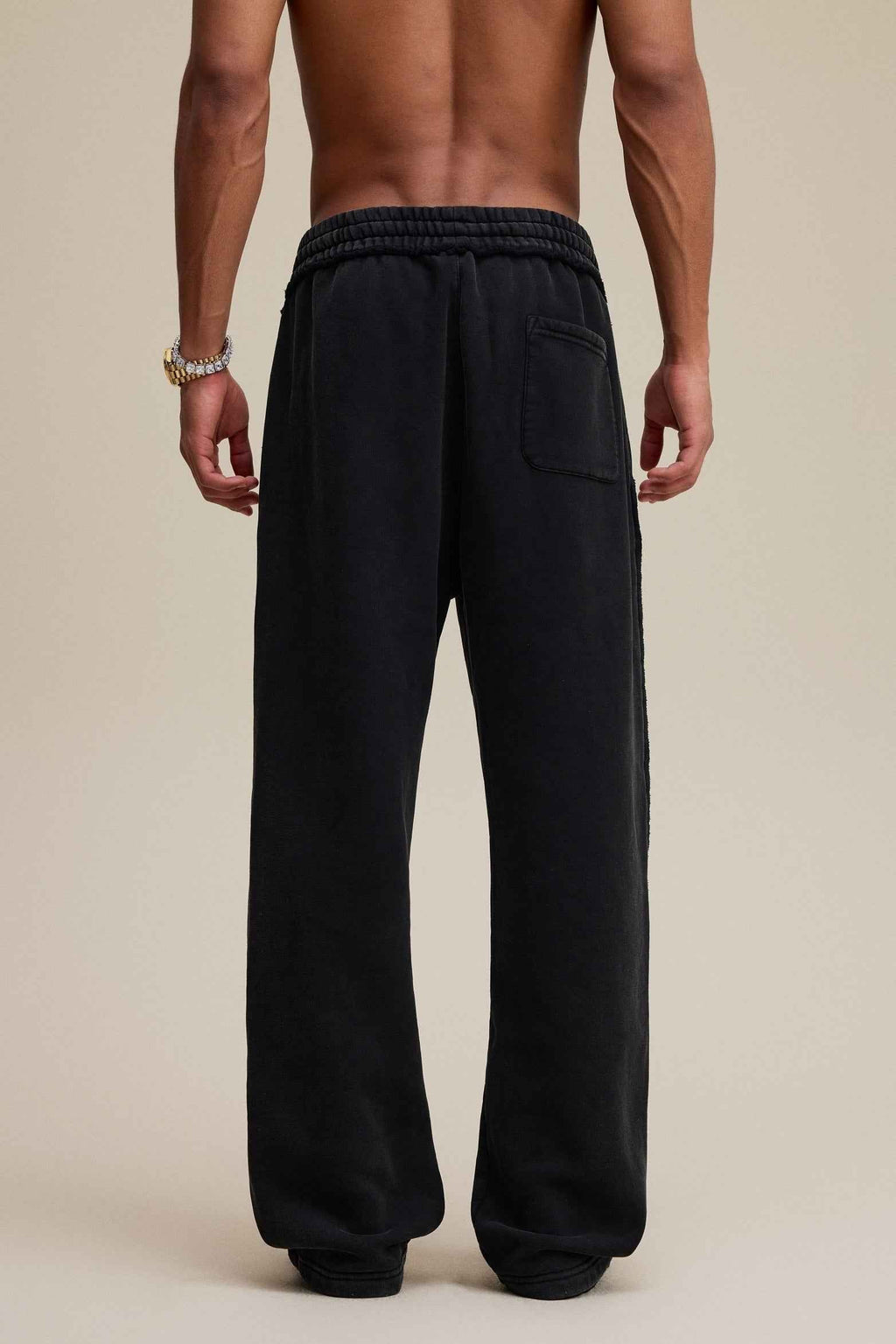 400GSM Men’s Raw-Edge Pigment-Wash Straight-Leg Pants