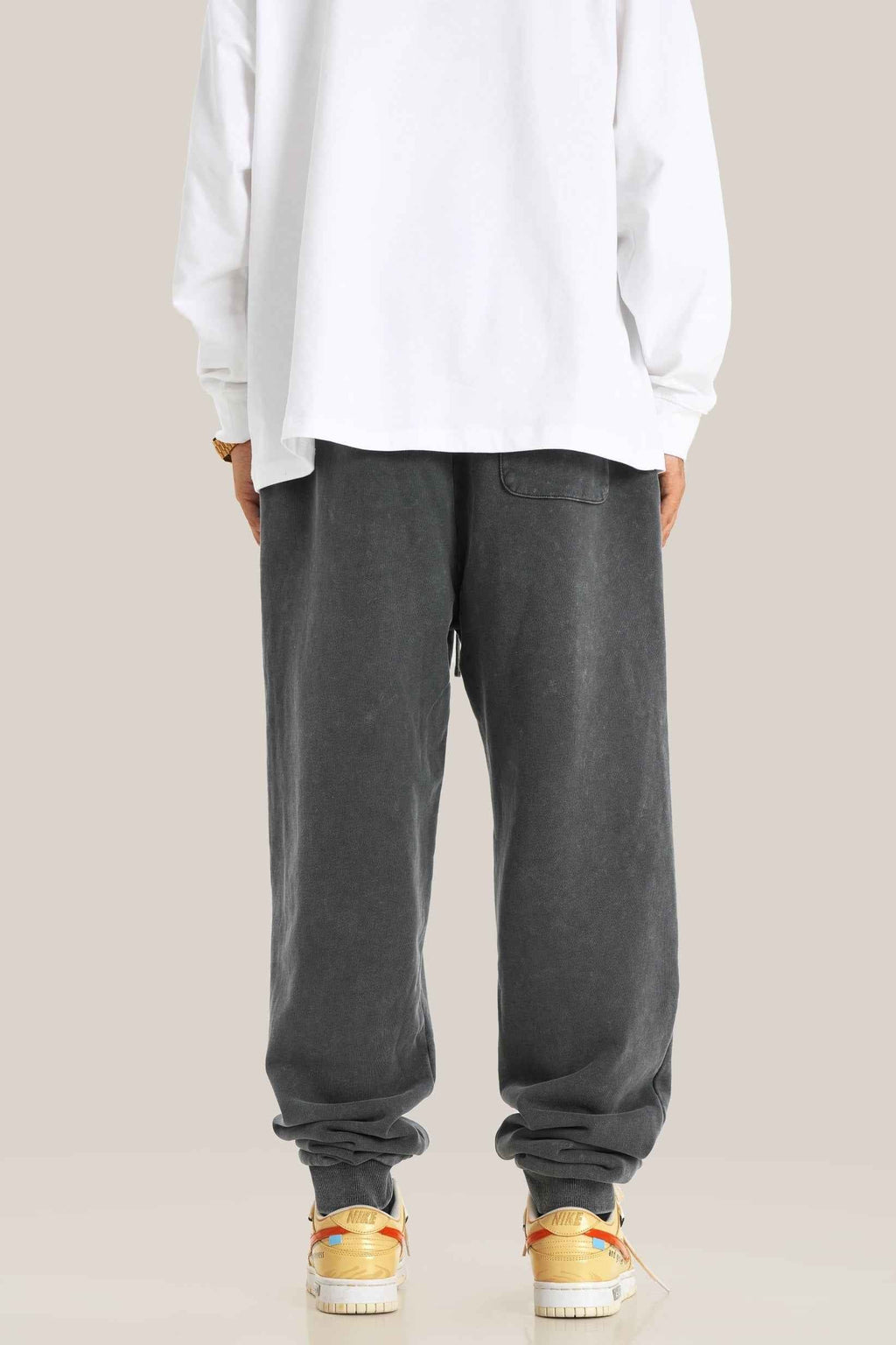 400GSM Men's Heavyweight Snow-Washed Ribbed-Cuff Jogger Pants