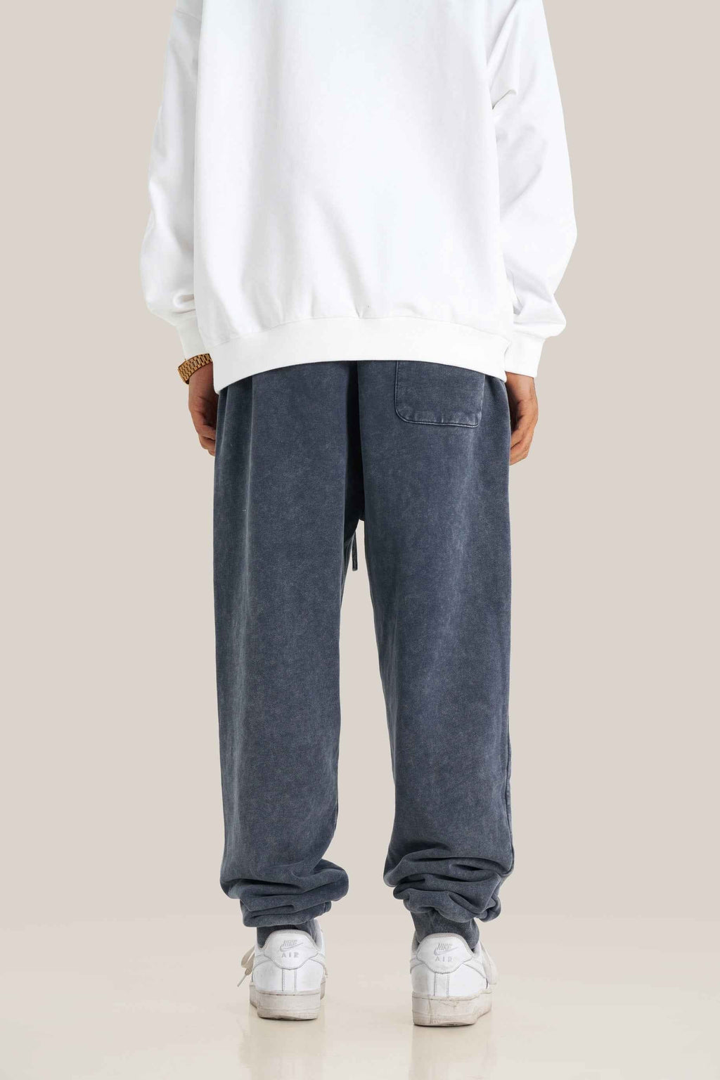 400GSM Men's Heavyweight Snow-Washed Ribbed-Cuff Jogger Pants