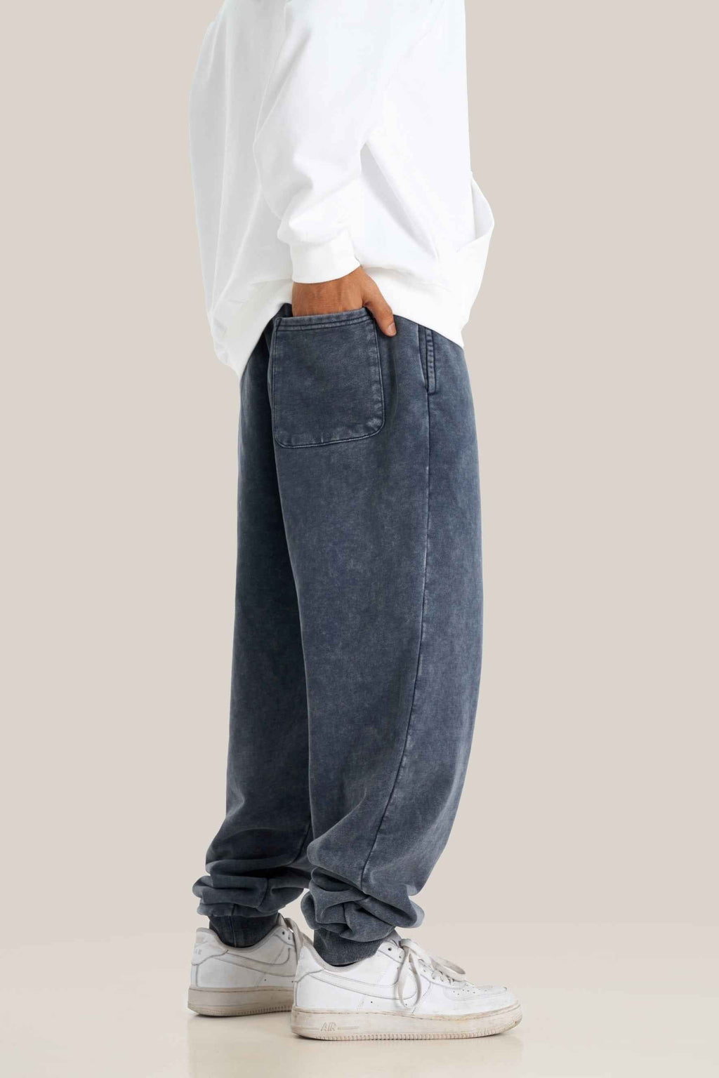400GSM Men's Heavyweight Snow-Washed Ribbed-Cuff Jogger Pants