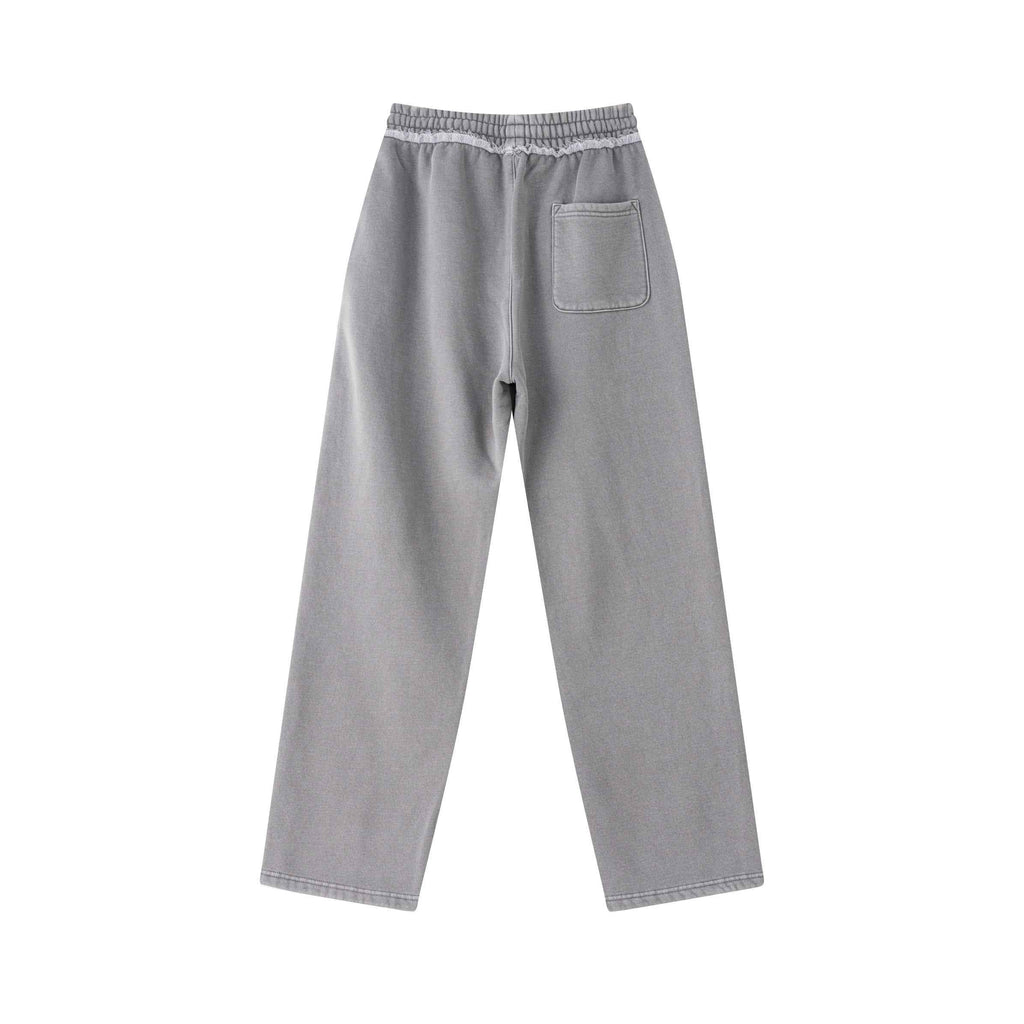 400GSM Men’s Raw-Edge Pigment-Wash Straight-Leg Pants