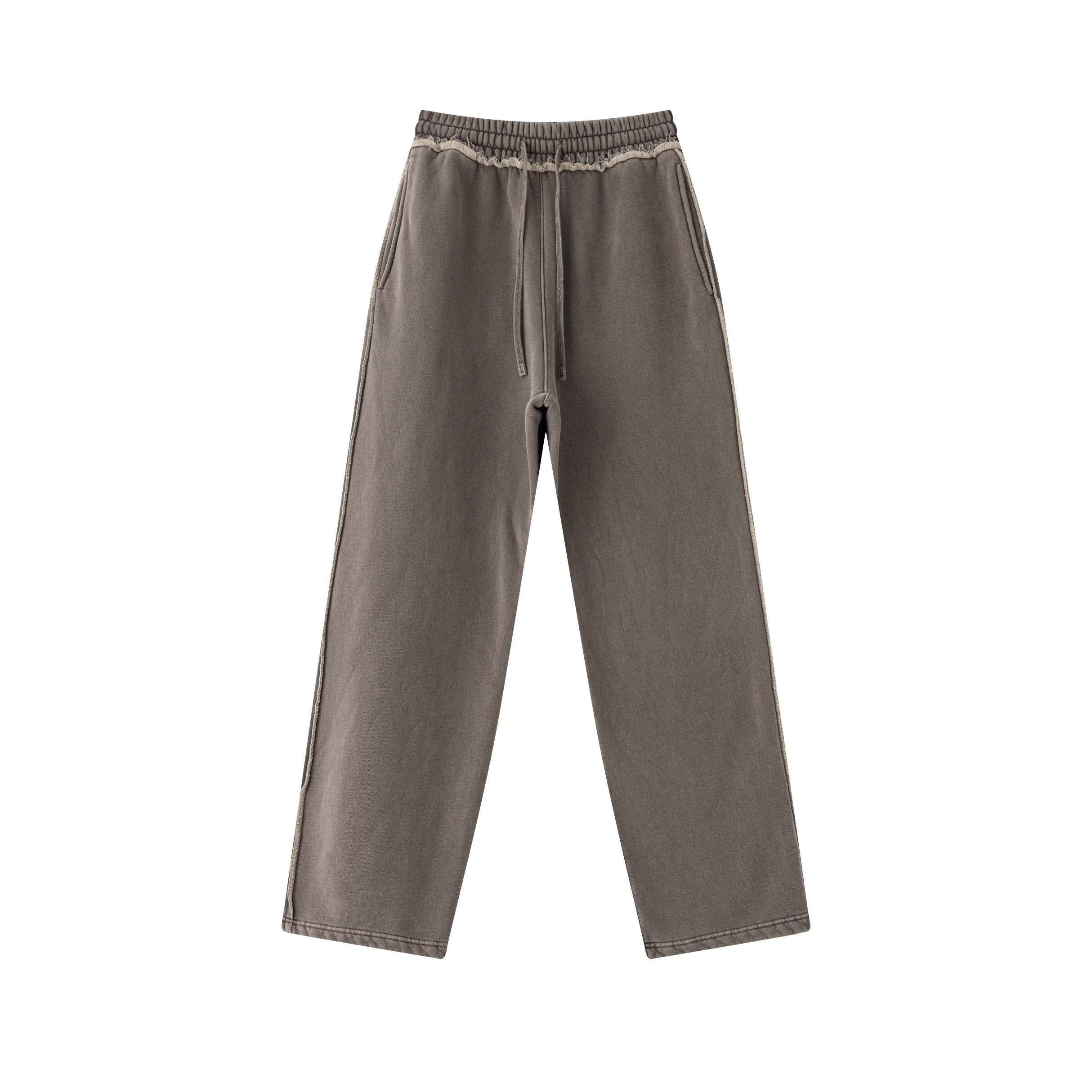 400GSM Men’s Raw-Edge Pigment-Wash Straight-Leg Pants