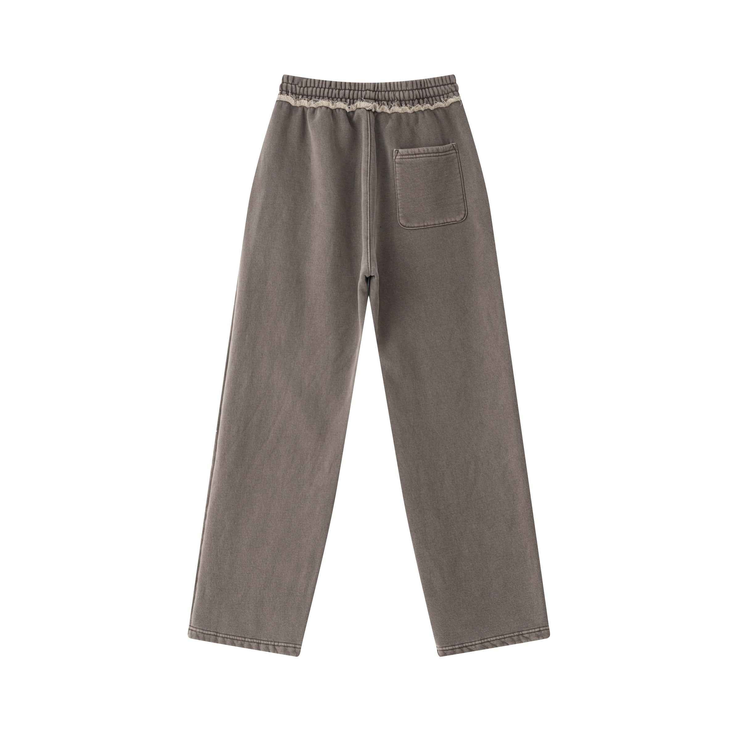 400GSM Men’s Raw-Edge Pigment-Wash Straight-Leg Pants