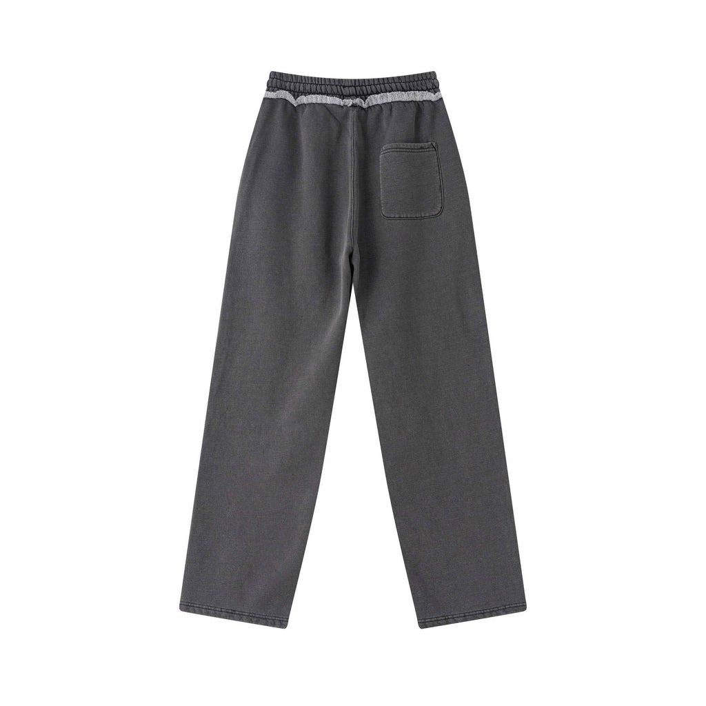 400GSM Men’s Raw-Edge Pigment-Wash Straight-Leg Pants