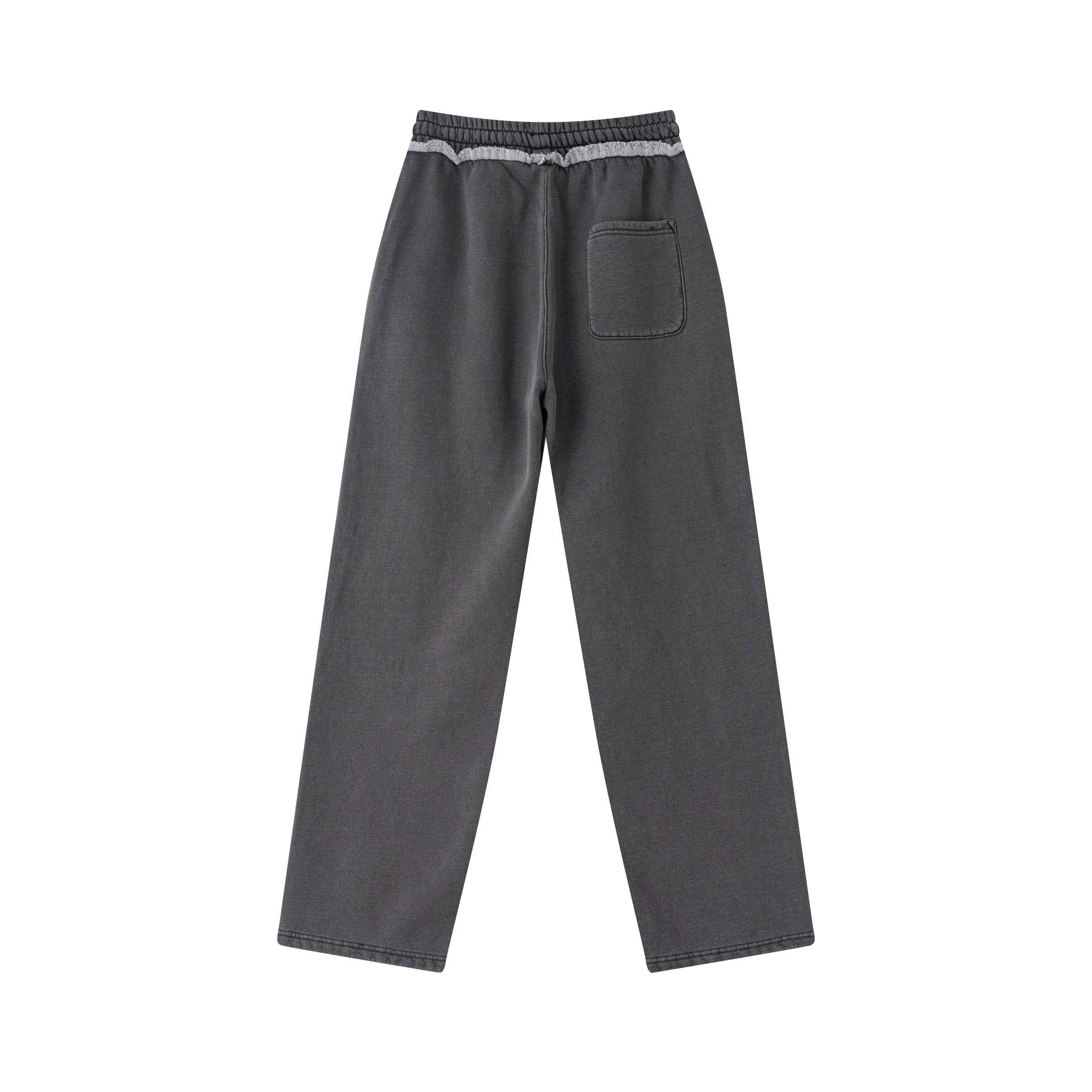400GSM Men’s Raw-Edge Pigment-Wash Straight-Leg Pants