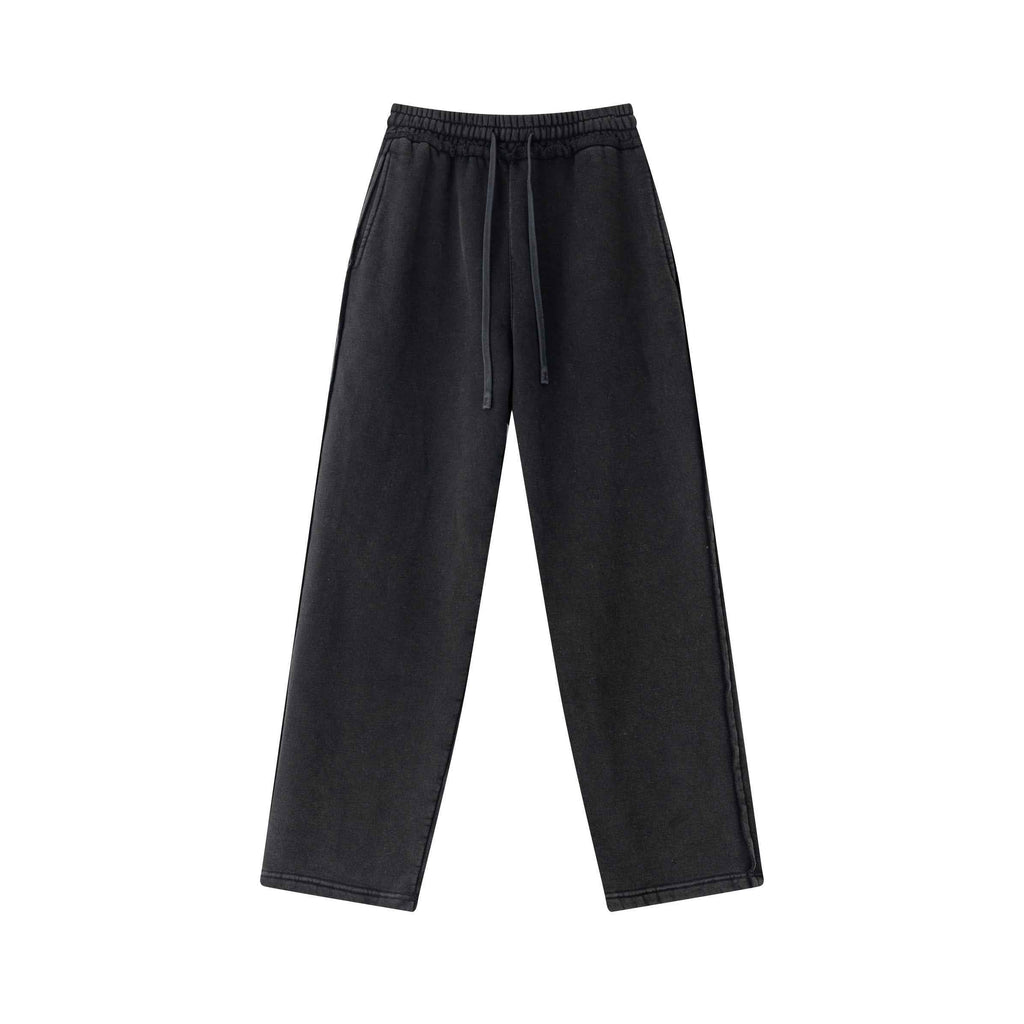 400GSM Men’s Raw-Edge Pigment-Wash Straight-Leg Pants