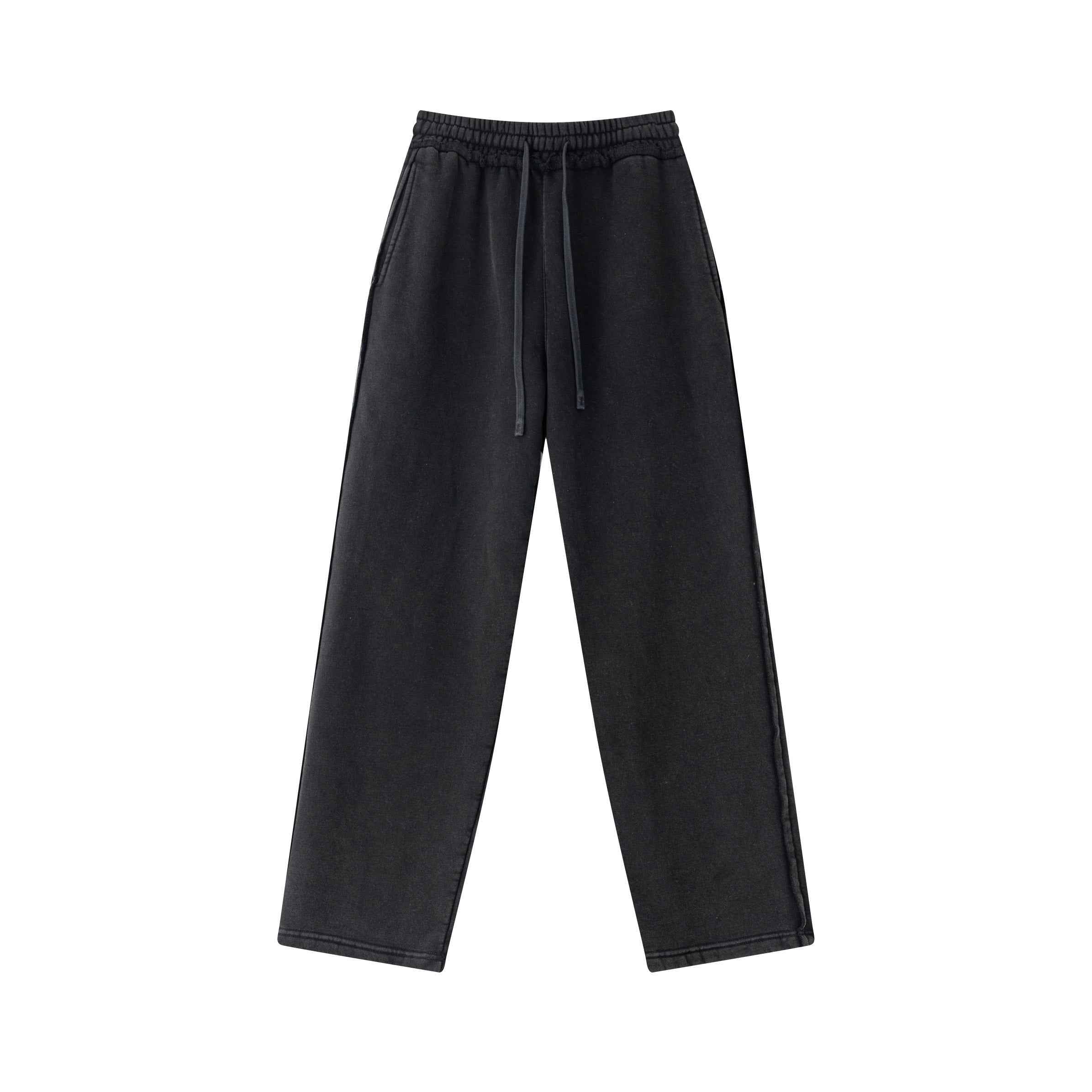 400GSM Men’s Raw-Edge Pigment-Wash Straight-Leg Pants