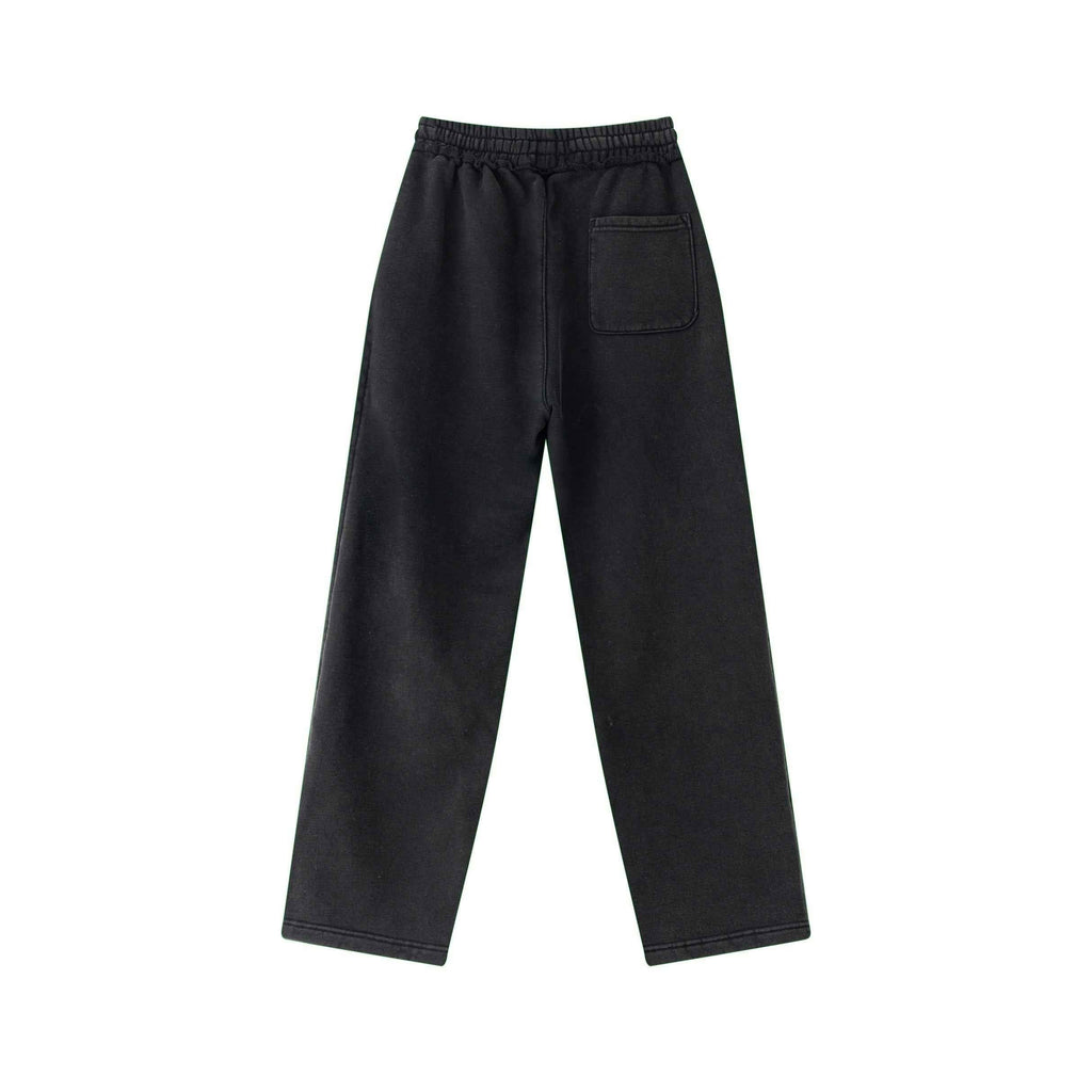 400GSM Men’s Raw-Edge Pigment-Wash Straight-Leg Pants