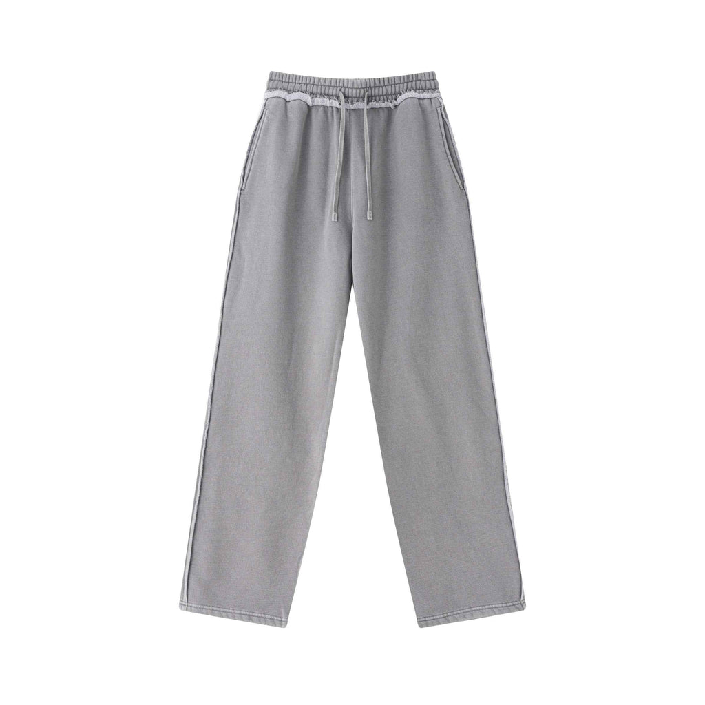 400GSM Men’s Raw-Edge Pigment-Wash Straight-Leg Pants