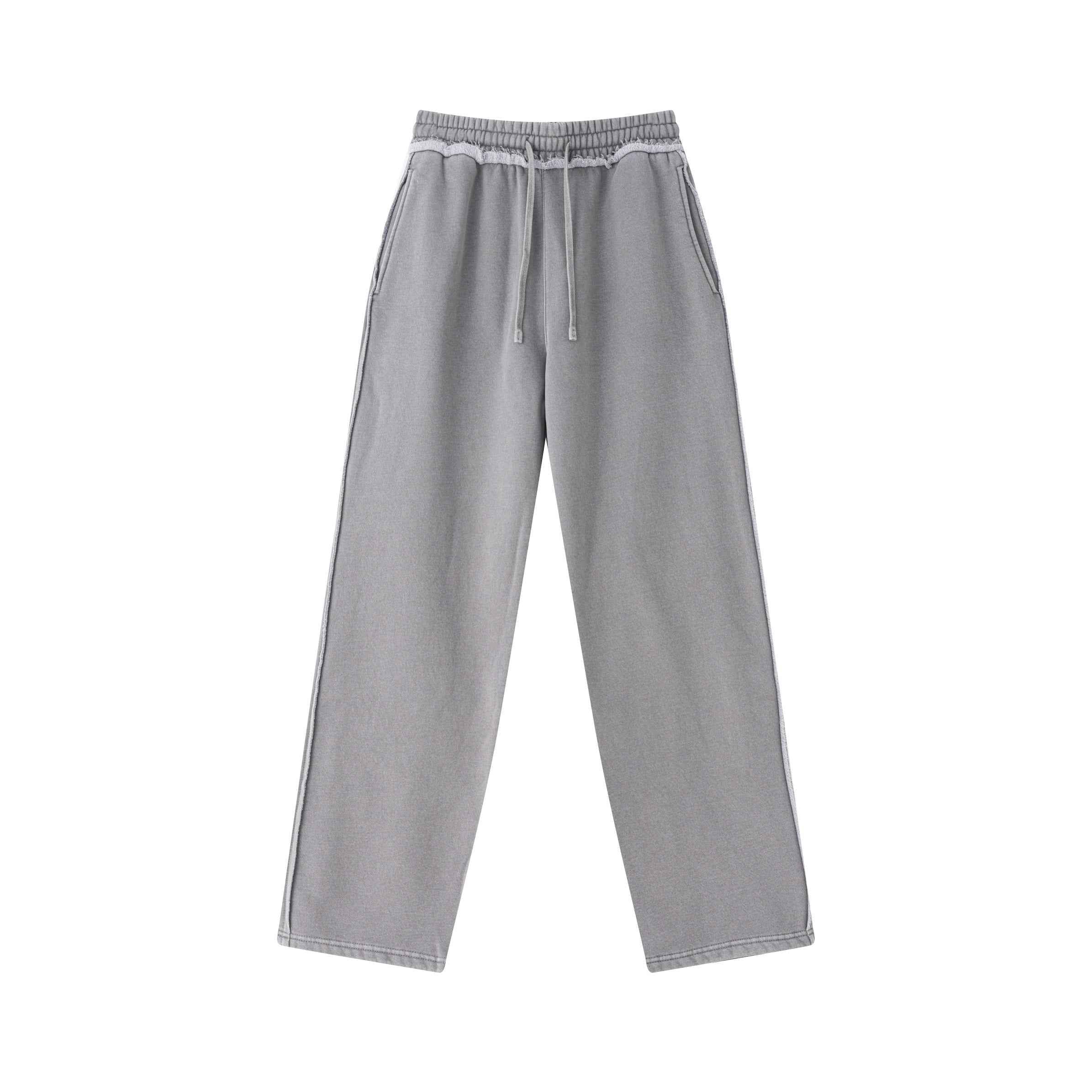 400GSM Men’s Raw-Edge Pigment-Wash Straight-Leg Pants