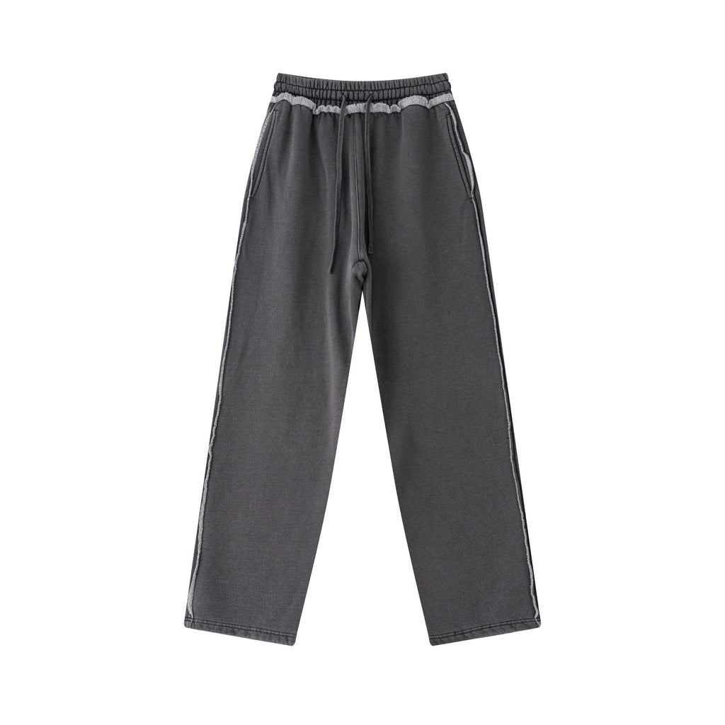 400GSM Men’s Raw-Edge Pigment-Wash Straight-Leg Pants