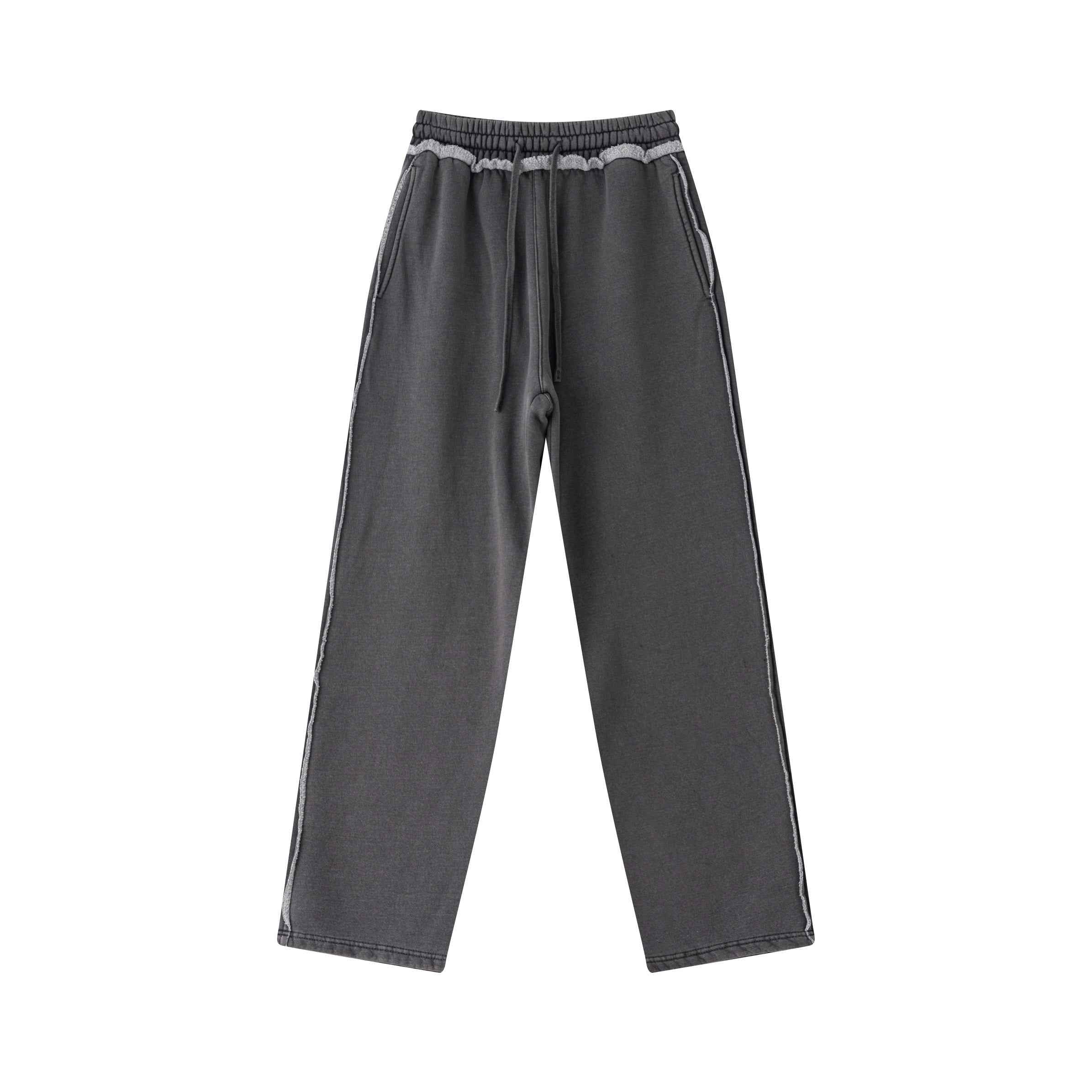 400GSM Men’s Raw-Edge Pigment-Wash Straight-Leg Pants