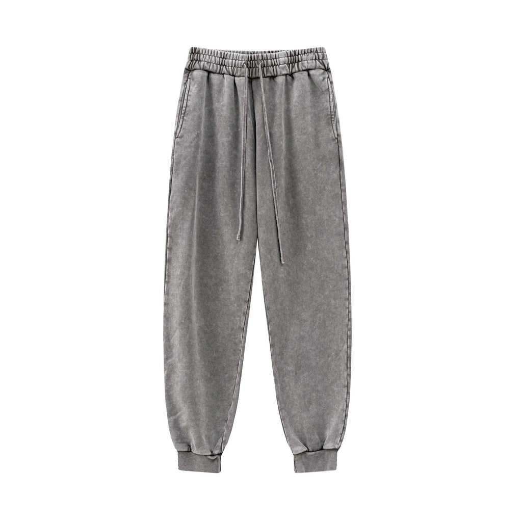 400GSM Men's Heavyweight Snow-Washed Ribbed-Cuff Jogger Pants