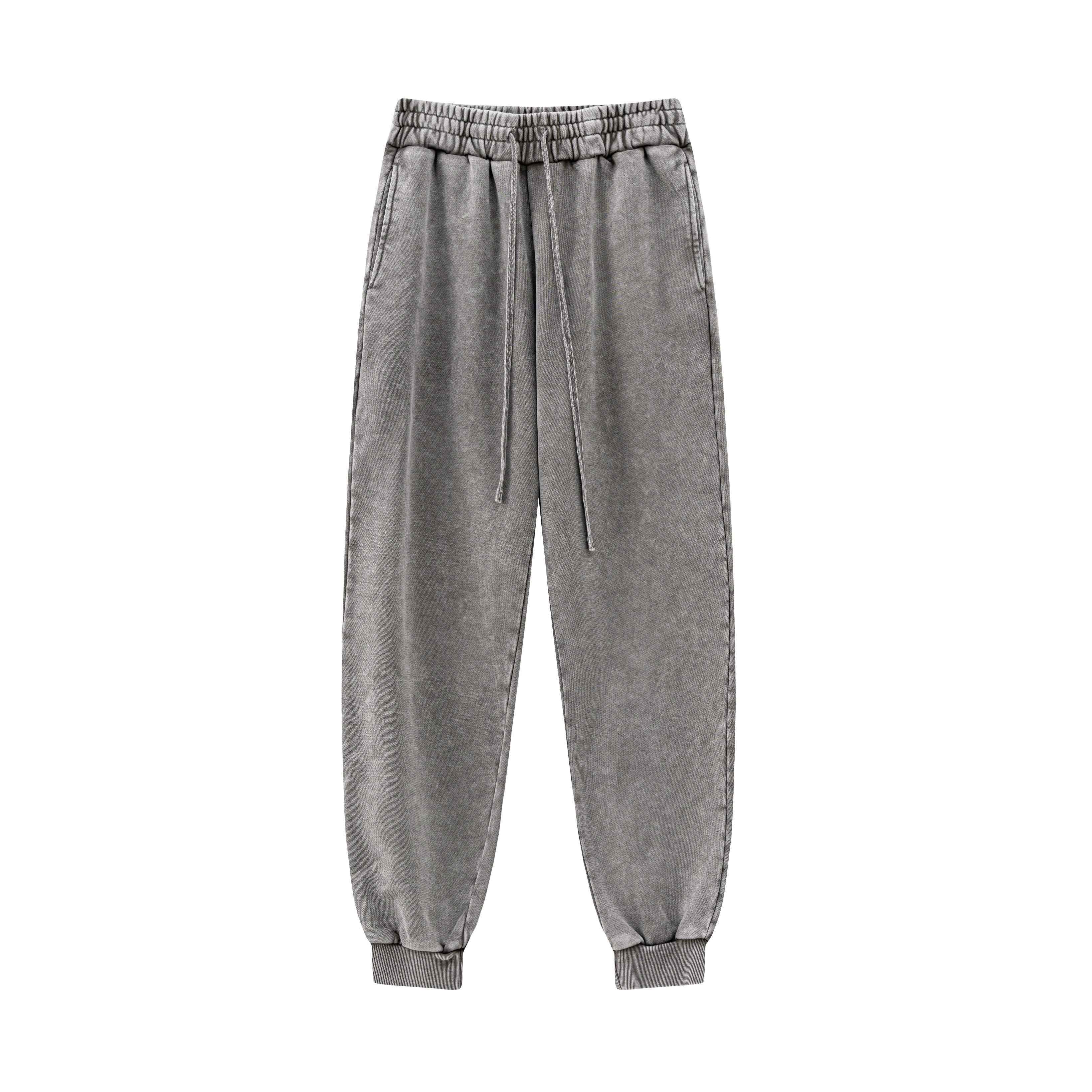 400GSM Men's Heavyweight Snow-Washed Ribbed-Cuff Jogger Pants