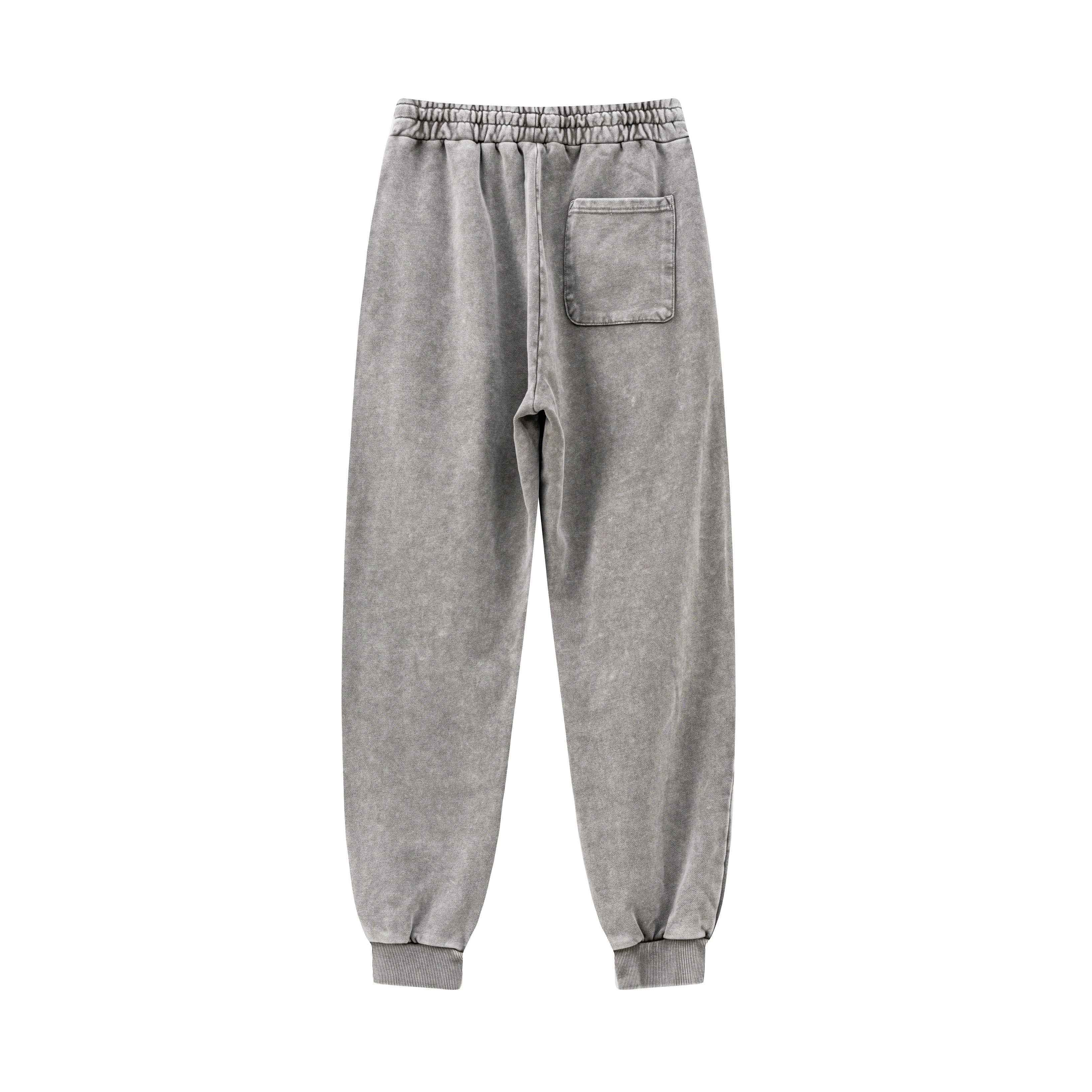 400GSM Men's Heavyweight Snow-Washed Ribbed-Cuff Jogger Pants