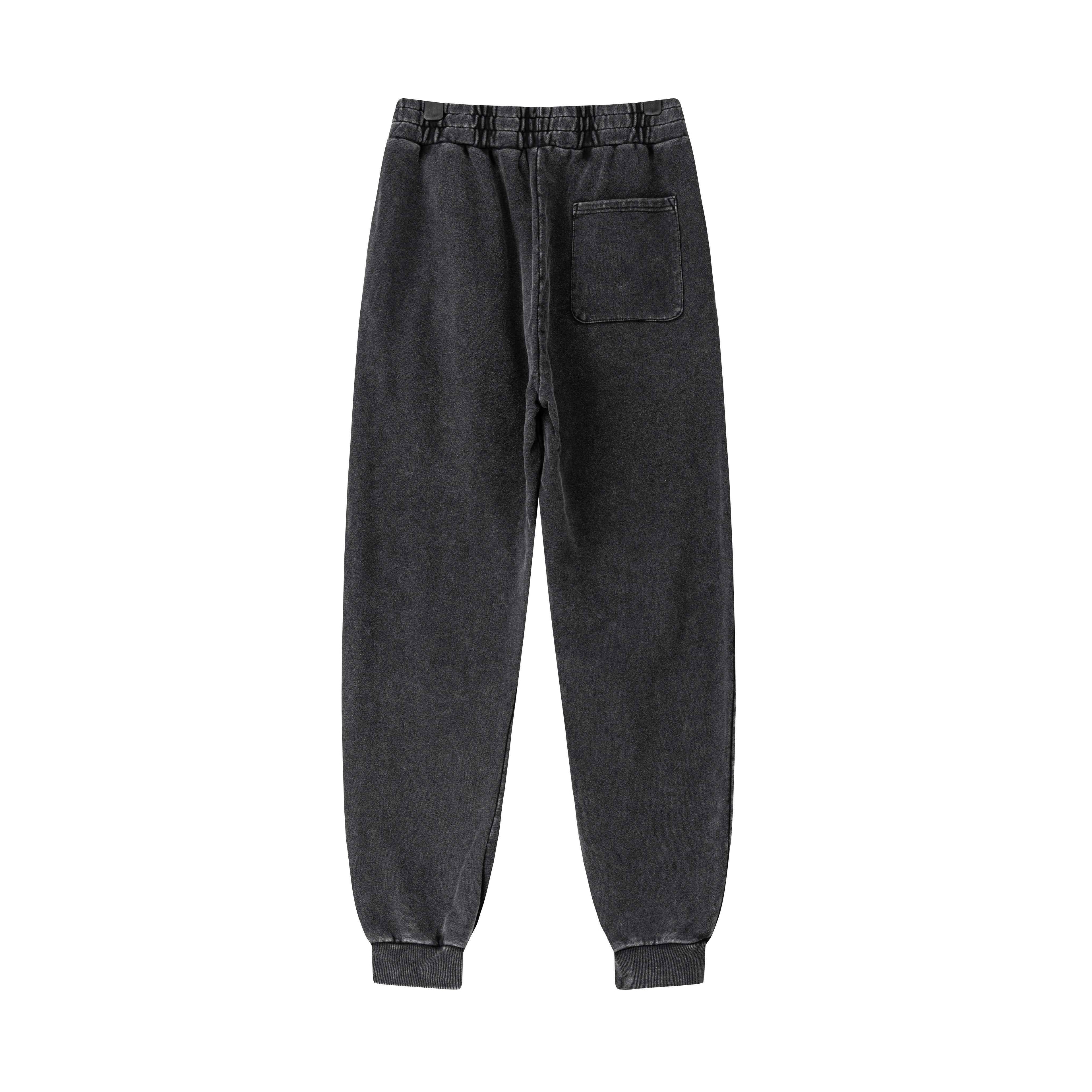 400GSM Men's Heavyweight Snow-Washed Ribbed-Cuff Jogger Pants