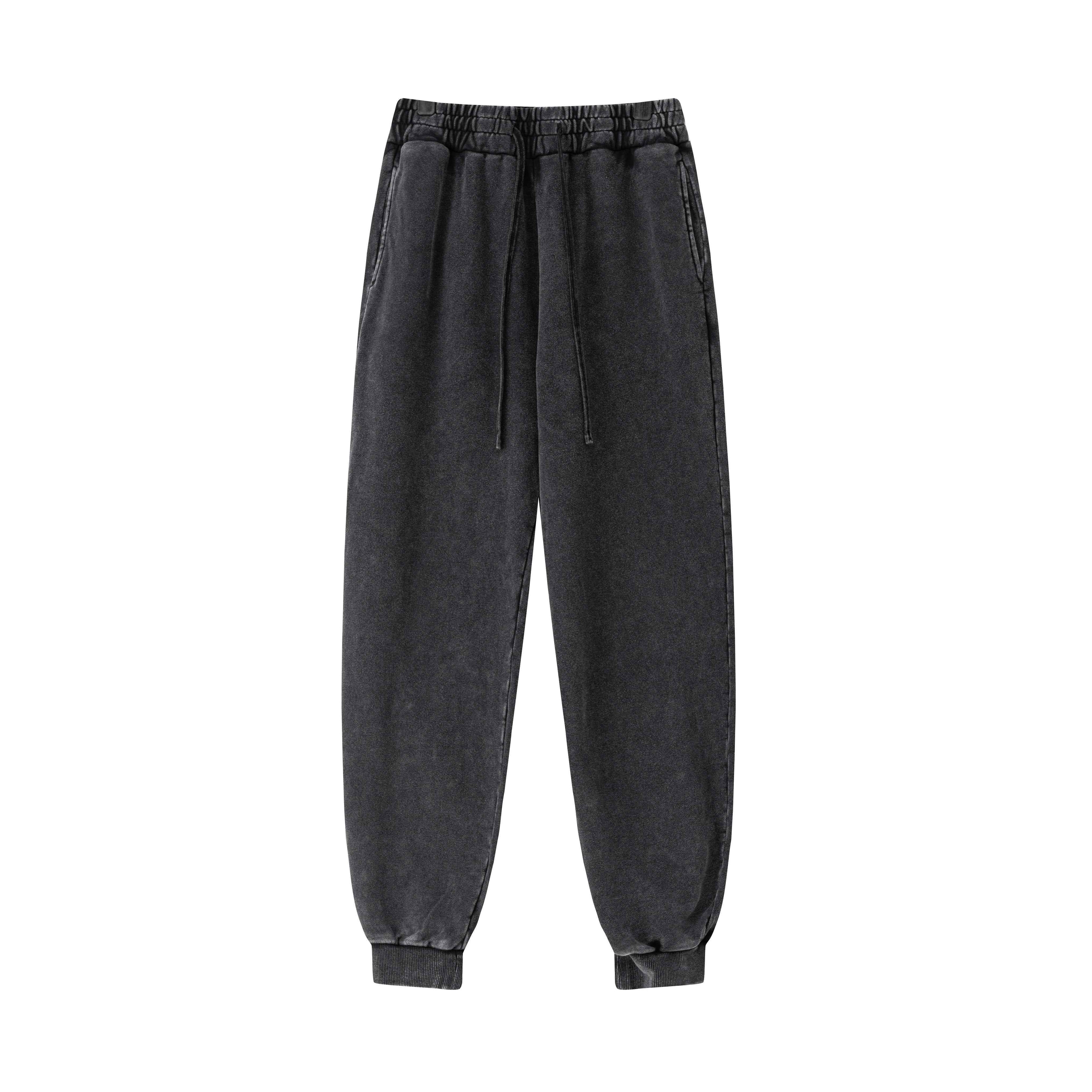 400GSM Men's Heavyweight Snow-Washed Ribbed-Cuff Jogger Pants