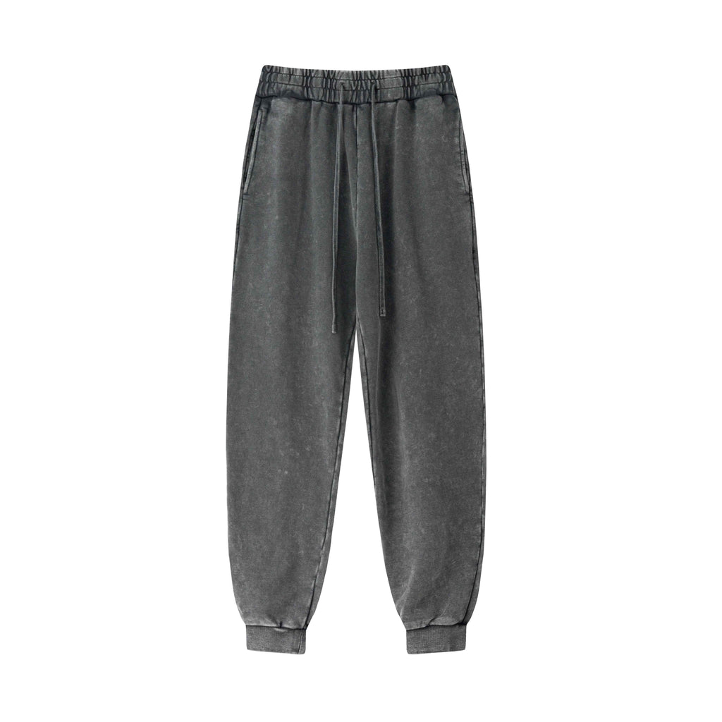 400GSM Men's Heavyweight Snow-Washed Ribbed-Cuff Jogger Pants