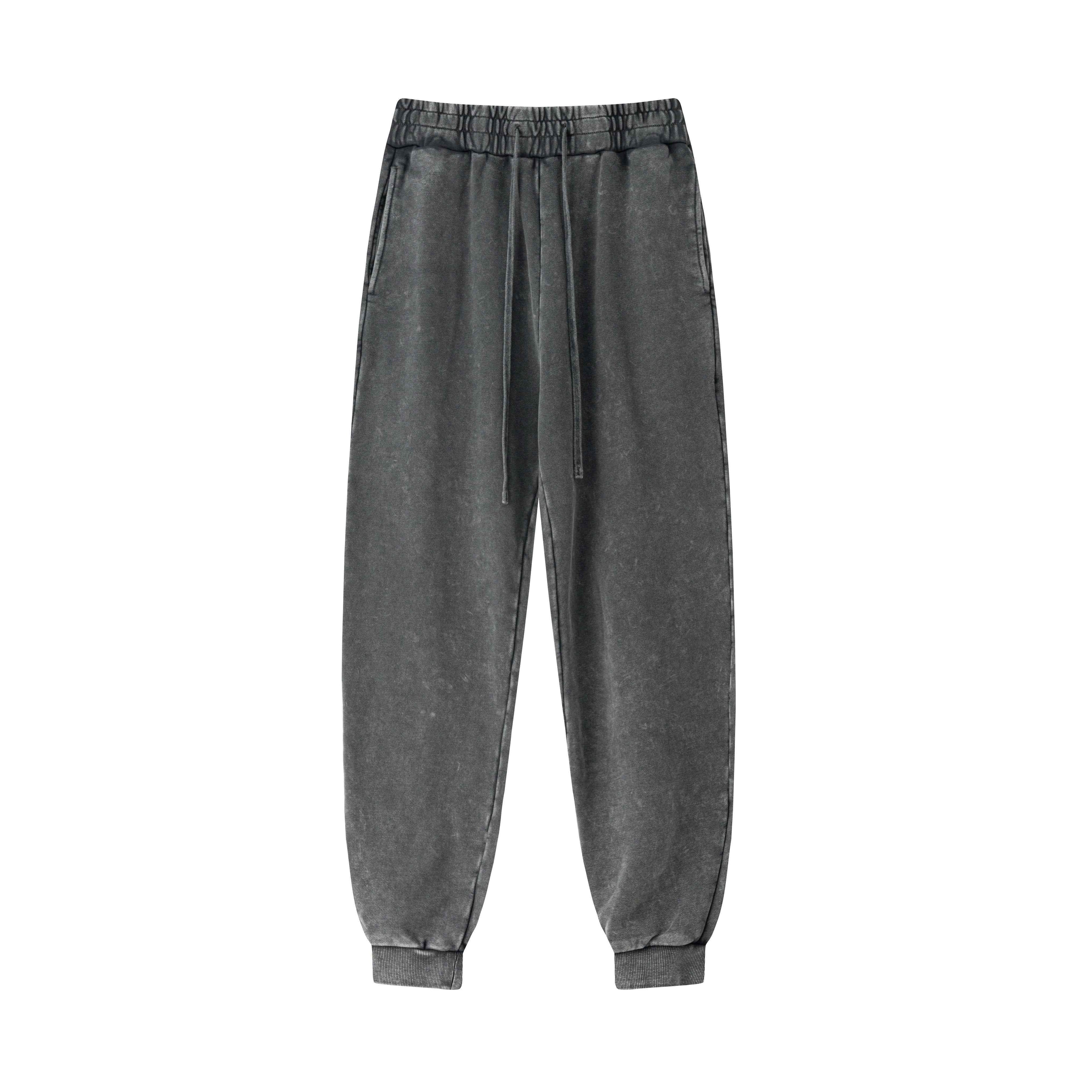 400GSM Men's Heavyweight Snow-Washed Ribbed-Cuff Jogger Pants