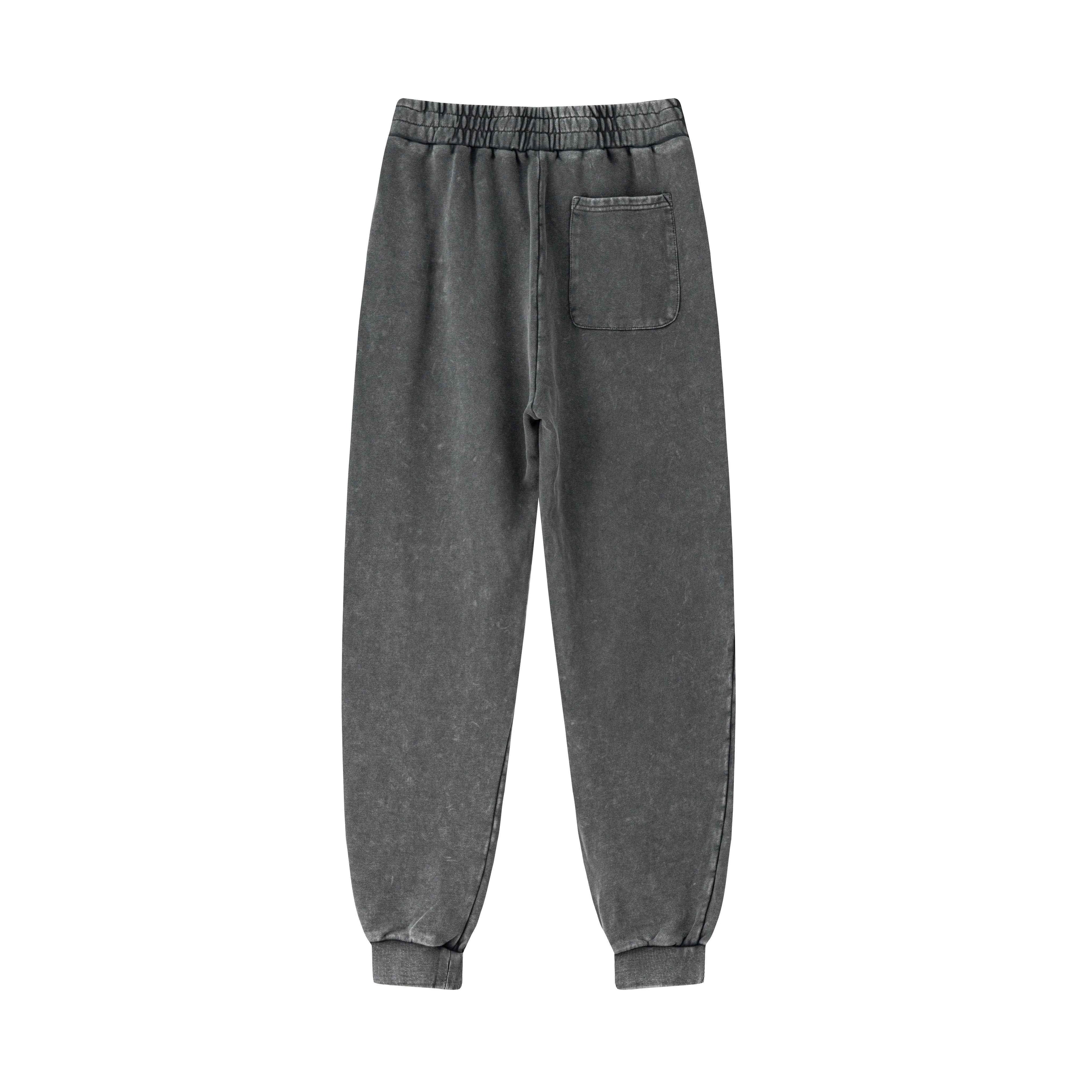 400GSM Men's Heavyweight Snow-Washed Ribbed-Cuff Jogger Pants
