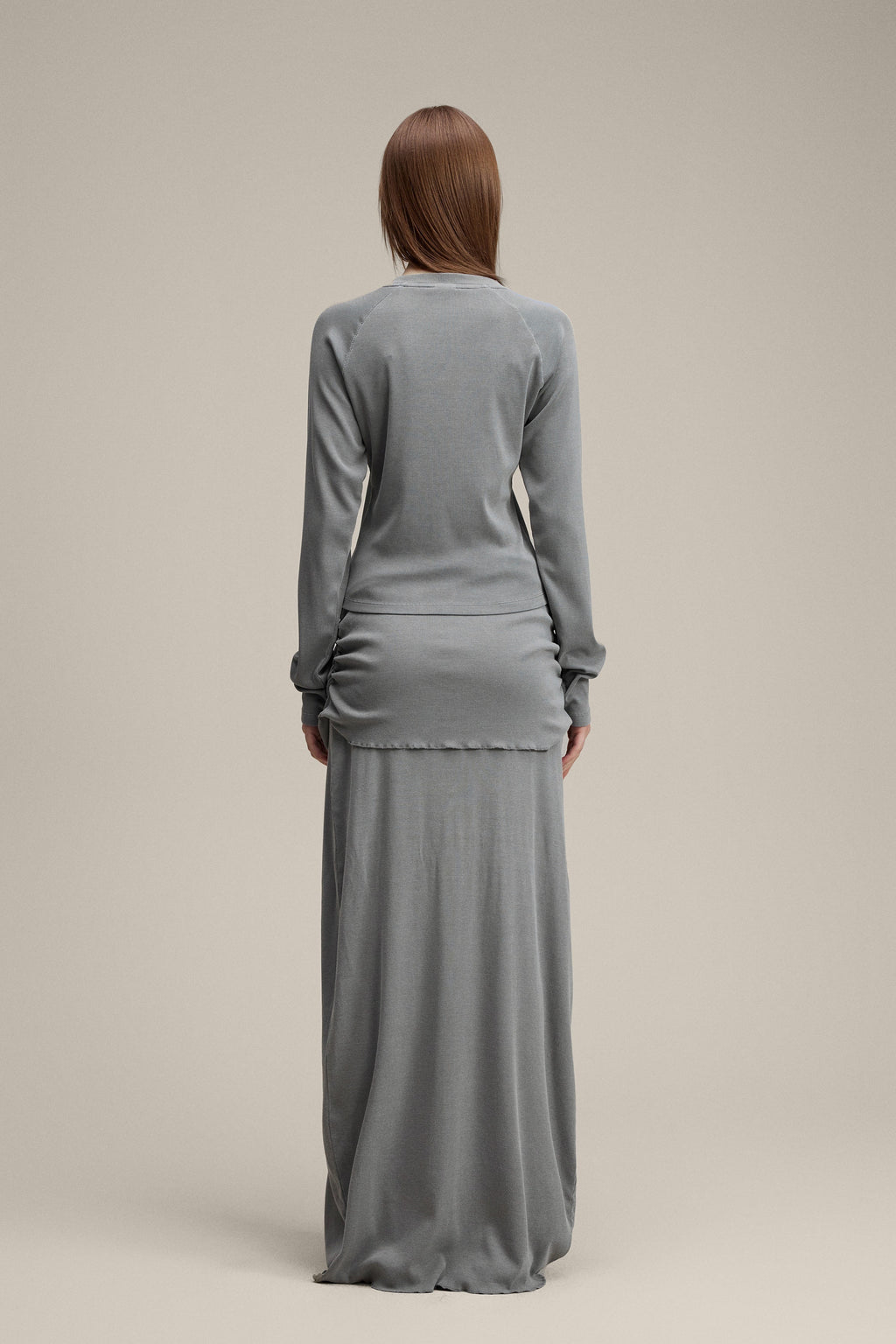 275GSM Women's Slim-Fit Asymmetrical Shoulder Pigment-Wash Long-Sleeve T-shirt