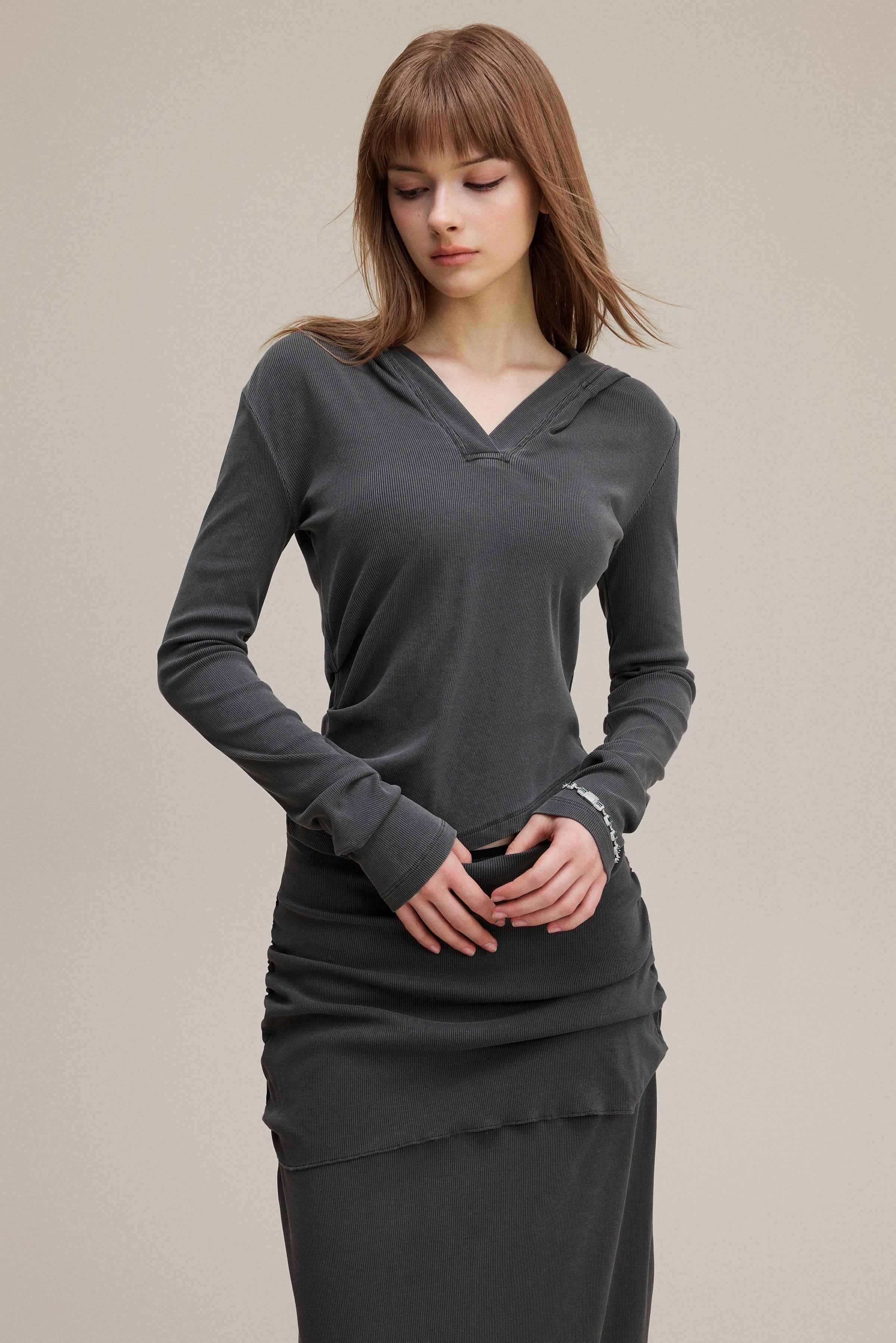 275GSM Women’s Slim-Fit Pigment-Wash Long-Sleeve Sweatshirt
