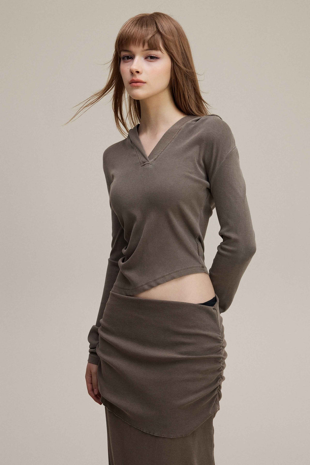 275GSM Women’s Slim-Fit Pigment-Wash Long-Sleeve Sweatshirt