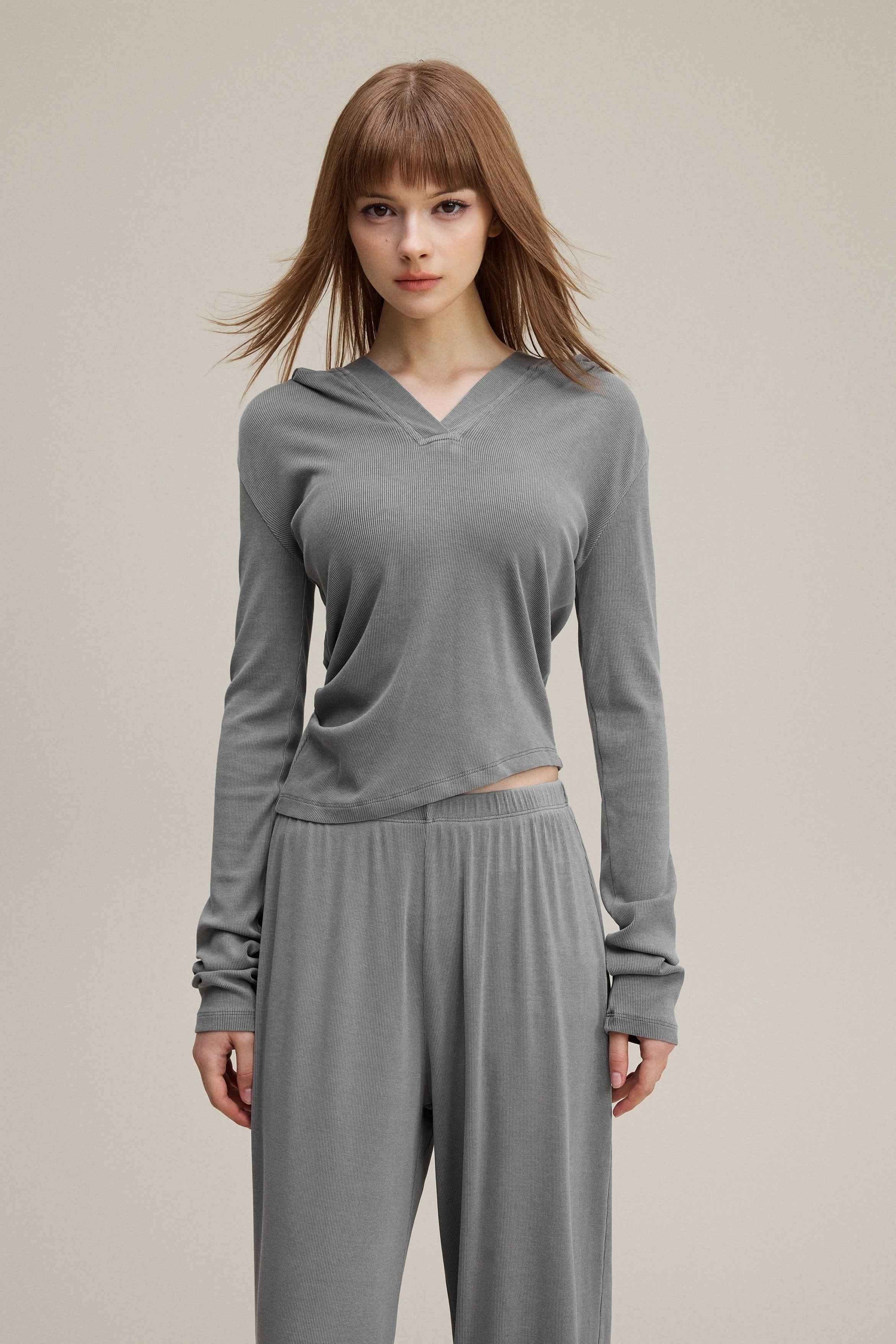 275GSM Women’s Slim-Fit Pigment-Wash Long-Sleeve Sweatshirt